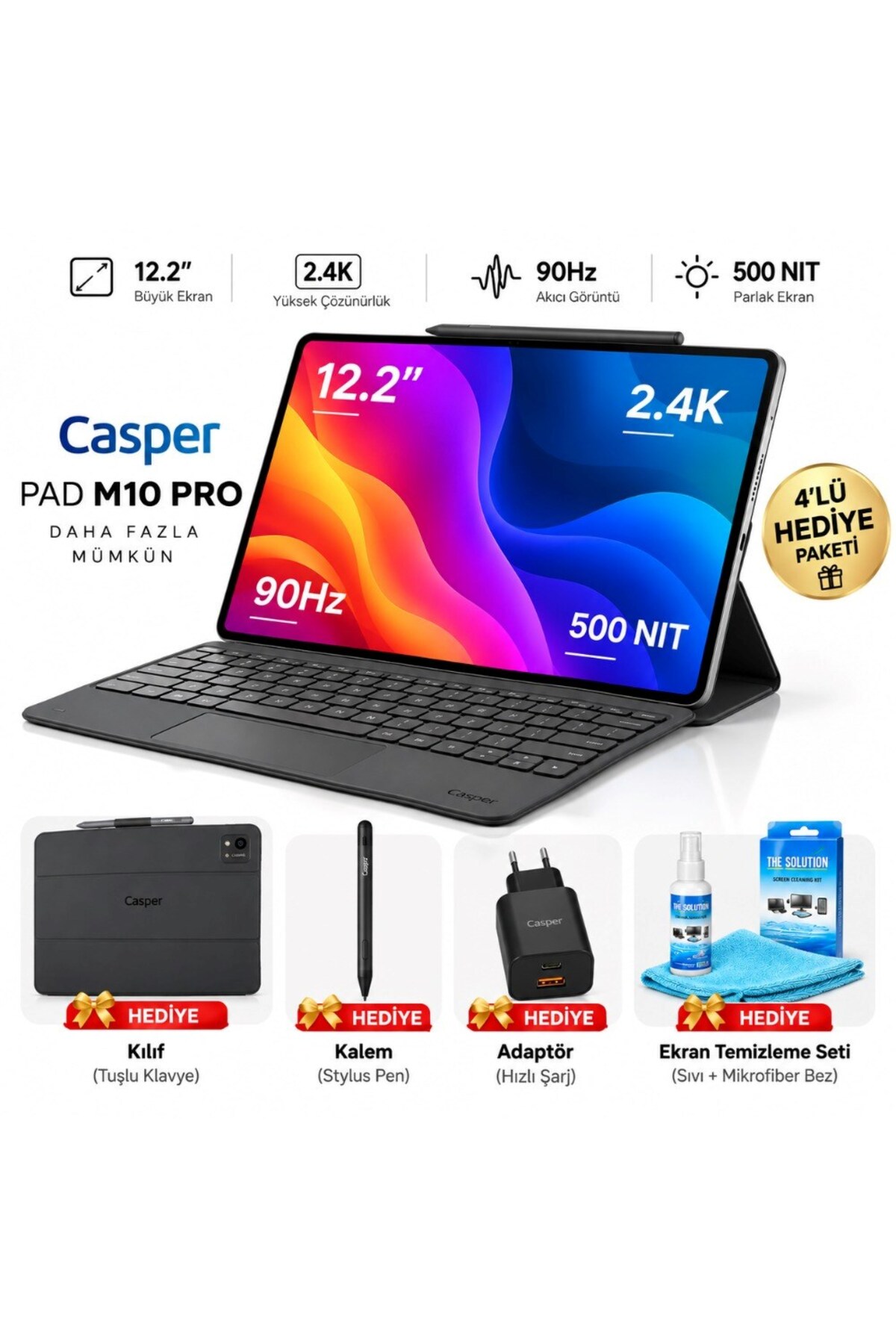 CASPER 12.2 İnç Büyük Ekranlı 8 GB 128 GB Tablet Oyun İş Film ve İnternet İçin