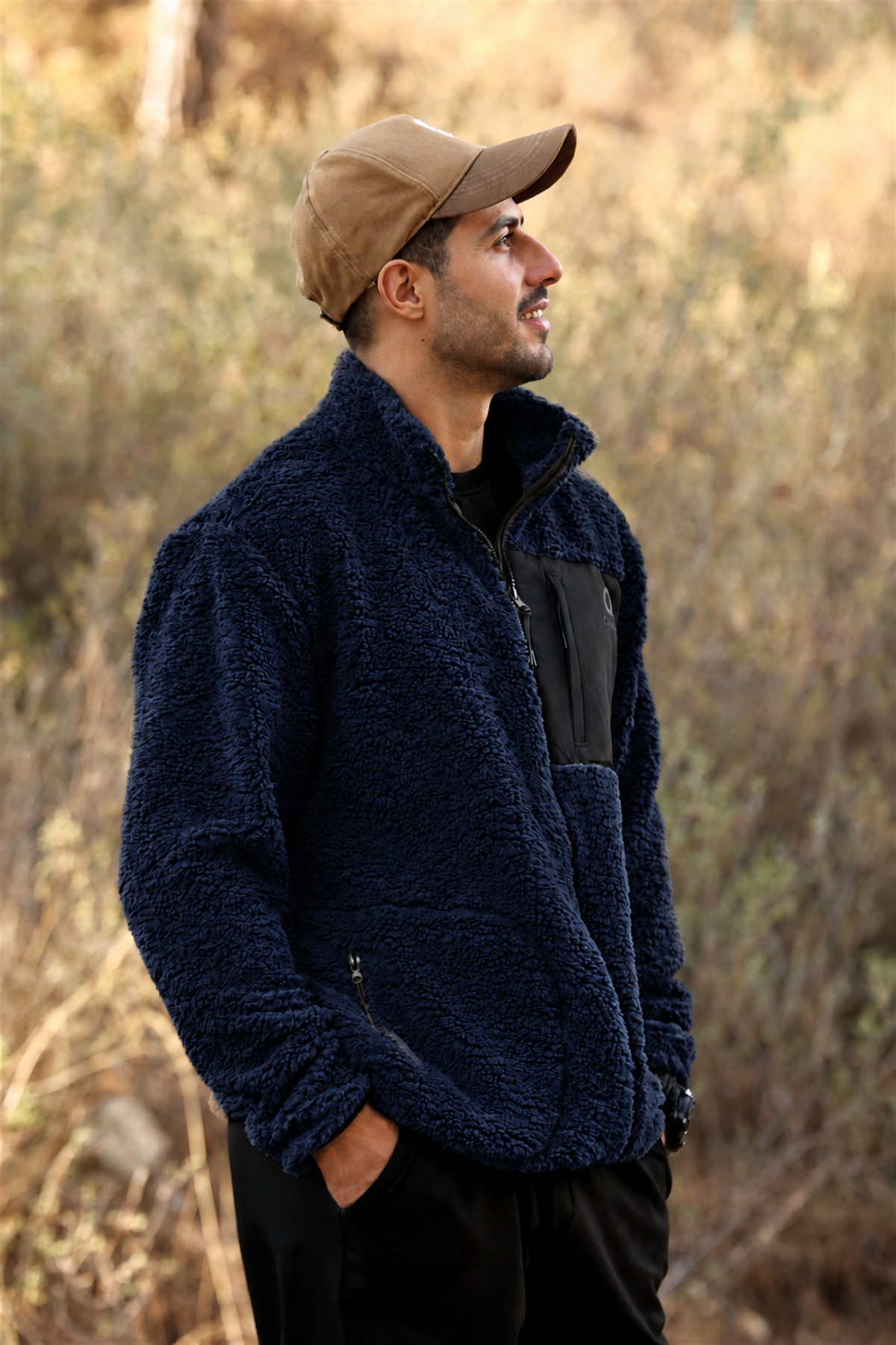 Erkek Lacivert Kuzu Welsoft Polar Ceket Dik Yaka Fermuarlı Oversize — سرمه‌ای E0600-EQ — تصویر 3 از 8