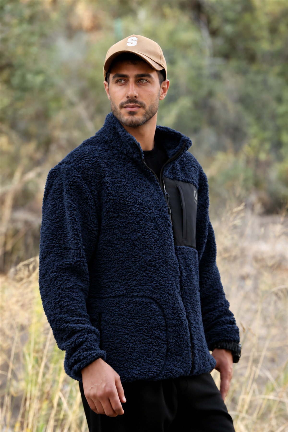 Erkek Lacivert Kuzu Welsoft Polar Ceket Dik Yaka Fermuarlı Oversize — سرمه‌ای E0600-EQ — تصویر 6 از 8