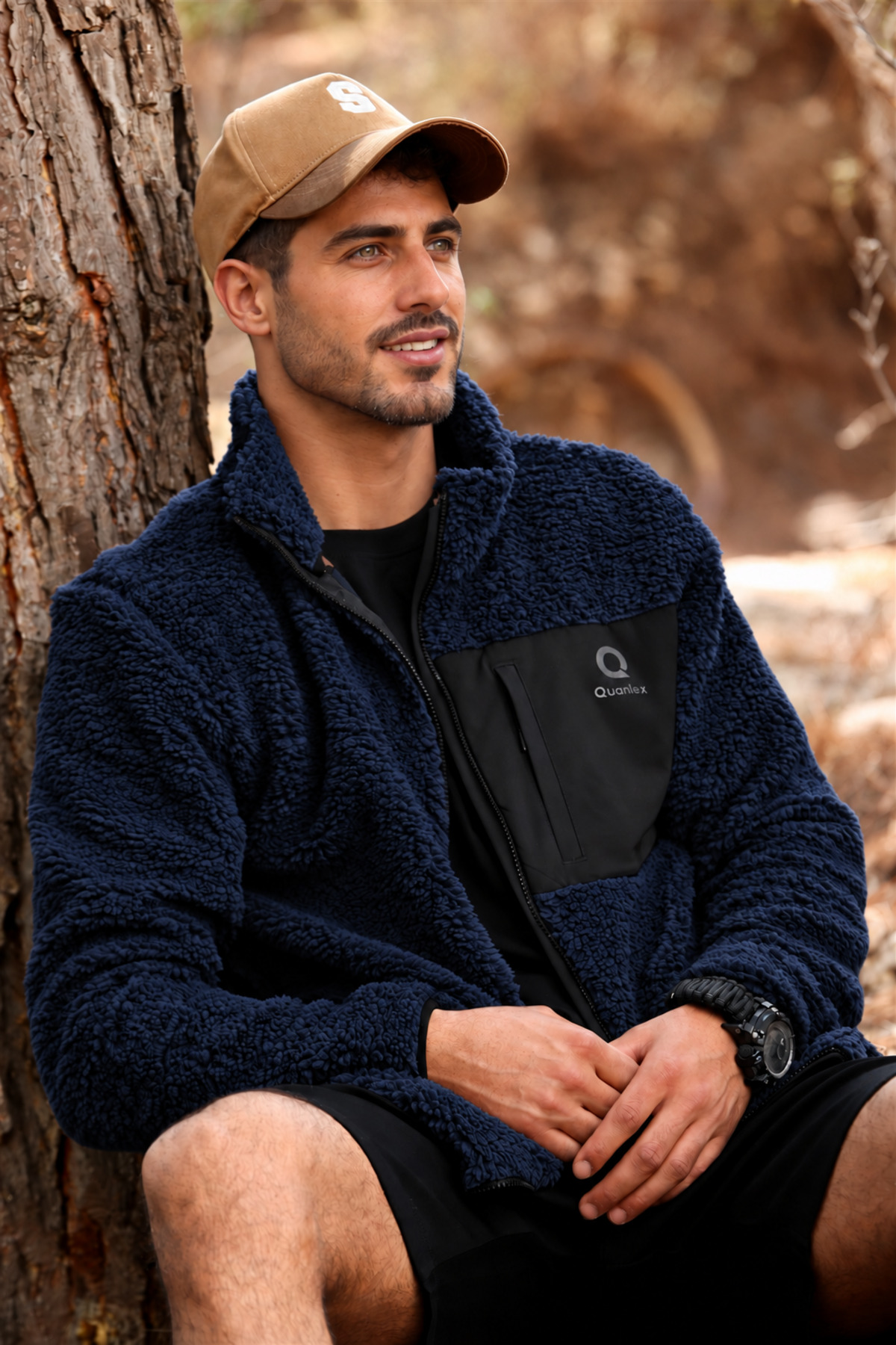Erkek Lacivert Kuzu Welsoft Polar Ceket Dik Yaka Fermuarlı Oversize — سرمه‌ای E0600-EQ — تصویر 8 از 8