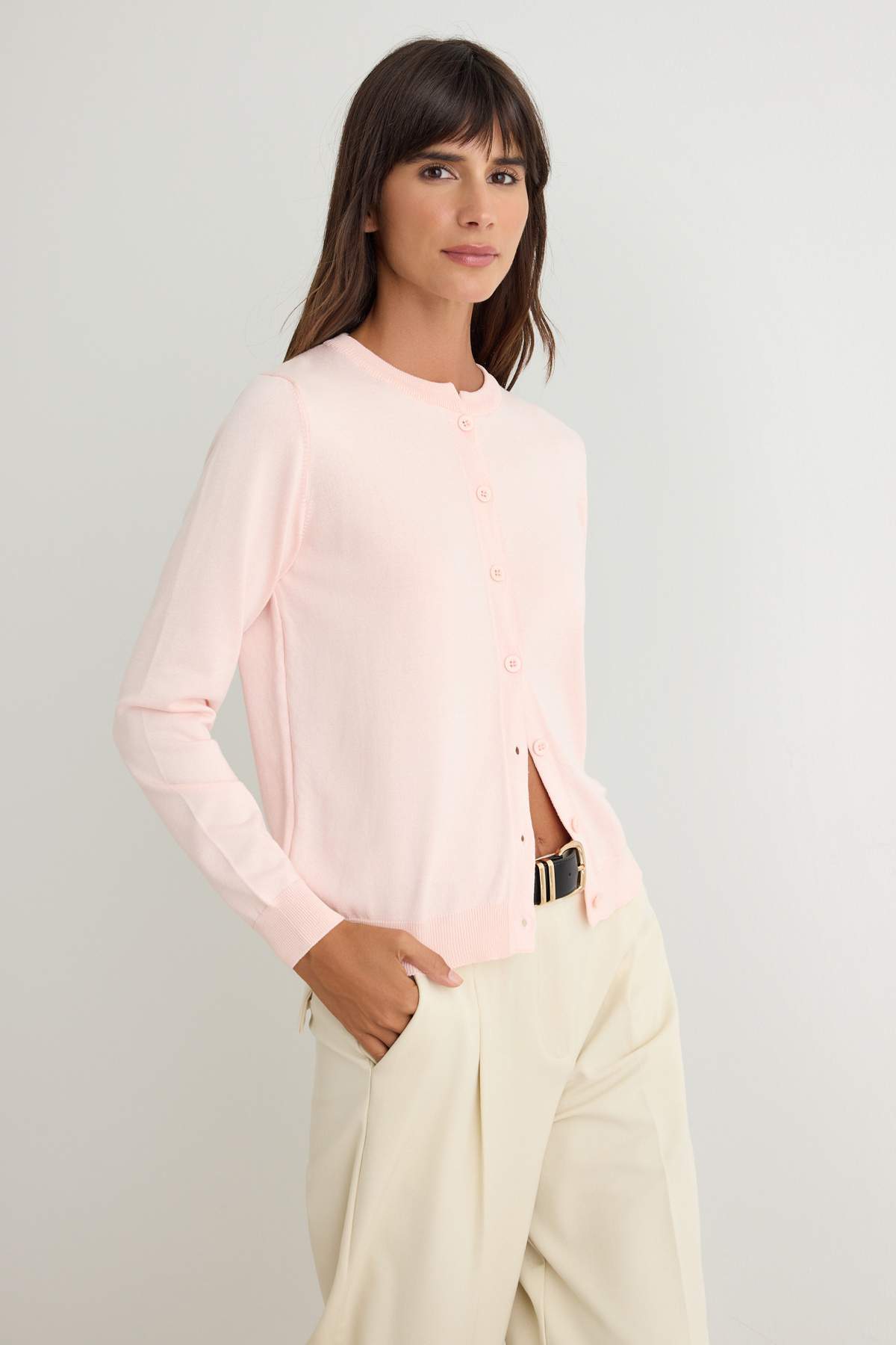Trendyolmilla Pudra More Sustainable Basic Bisiklet Yaka Triko Hırka TWOAW27HI00180