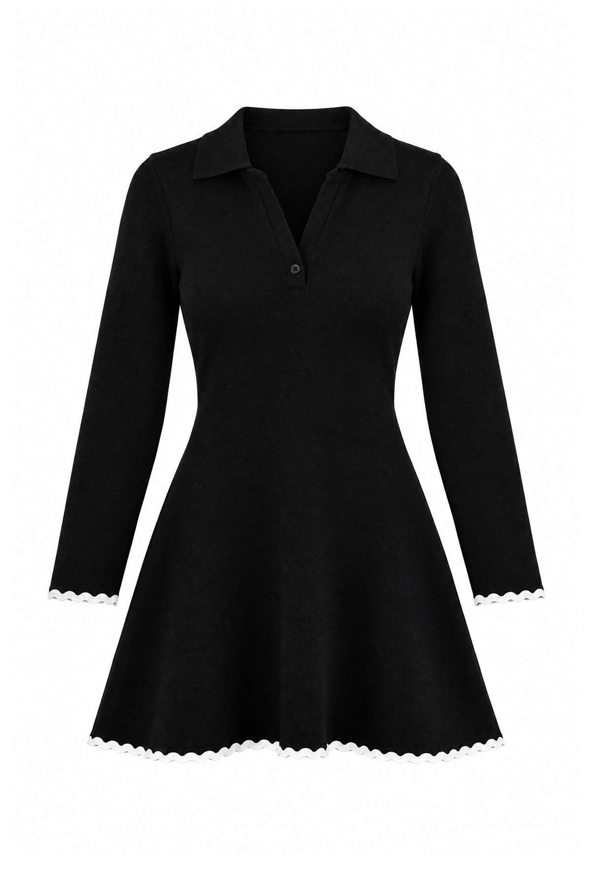 Trendyolmilla Petite Siyah Kısa/Mini Kontrast Detaylı Petit Triko Elbise TWOAW27EL00206