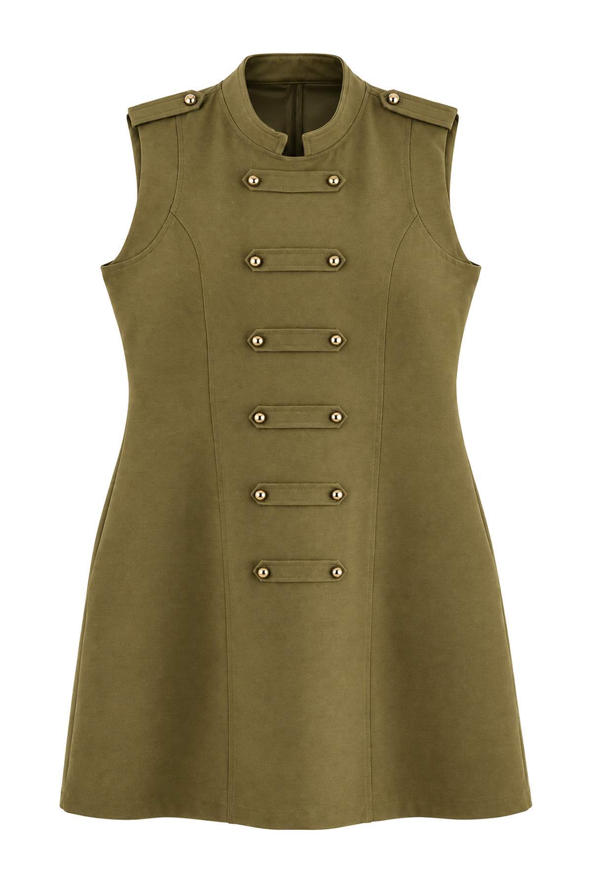 Trendyolmilla Curve Haki Napolyon Mini Dokuma Büyük Beden Elbise TBBAW27AH00078