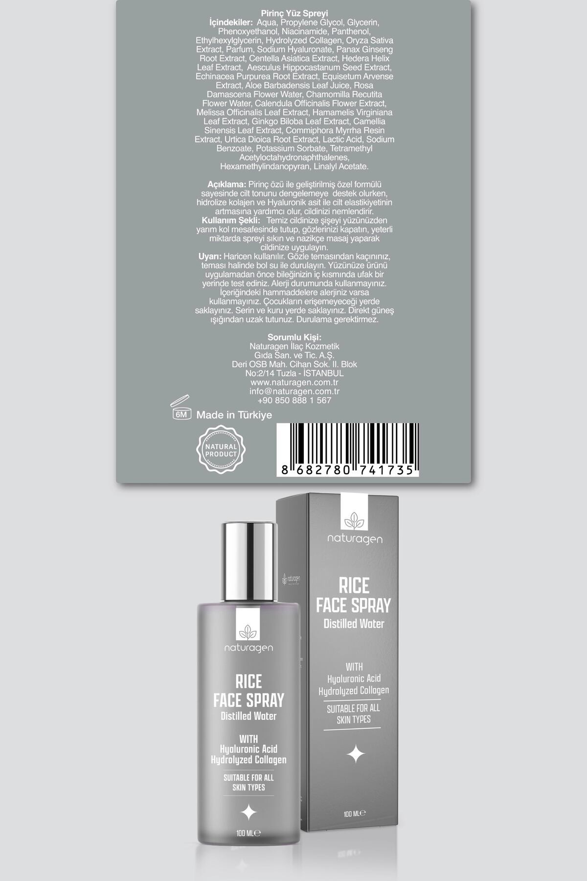 Pirinç Özlü Yüz Spreyi 100 ml | Aydınlatıcı, Ton Eşitleyici | Hyaluronik Asit, Niasinamid, Panthenol — KZMNTG0070 — تصویر 2 از 7