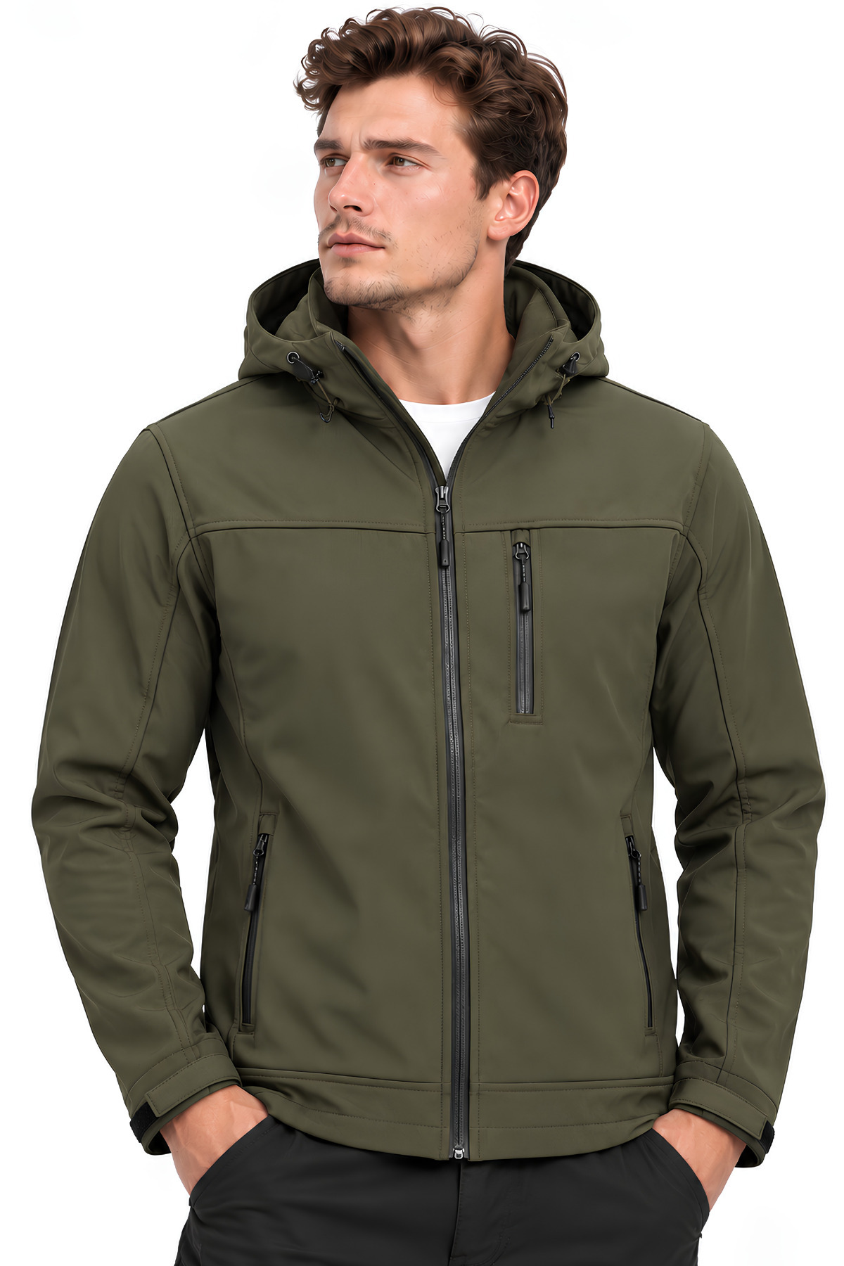 Erkek Mont İçi Polarlı Softshell Mont Su ve Rüzğar Geçirmez Kapüşonlu Spor Mont — رنگارنگ MONT-SOFT01