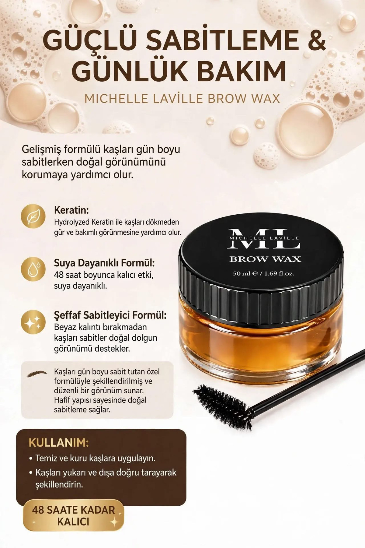 Kaş Sabitleyici Wax 50 ml | Güçlü Kaş Şekillendirici Brow Wax | Kaş Jeli | Lamination Etkili | Keratin & Biberiye Yağlı | 48 Saat Kalıcı — رنگارنگ 27727272828 — تصویر 4 از 6