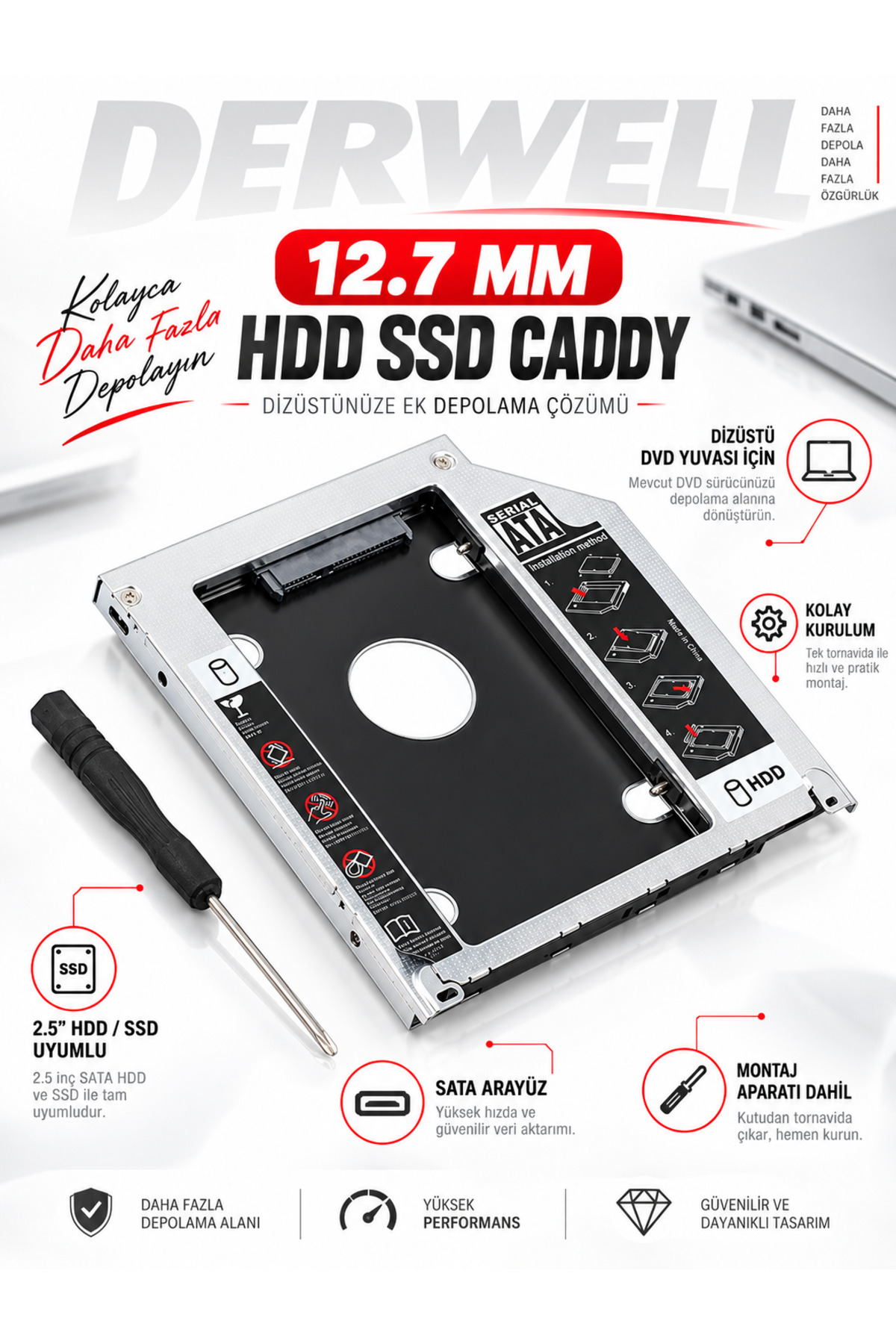 12.7mm Caddy Sata 12.7 Mm Ssd Harddisk Kutusu Kızak Laptop Ssd Notebook Ikinci Hdd Takma