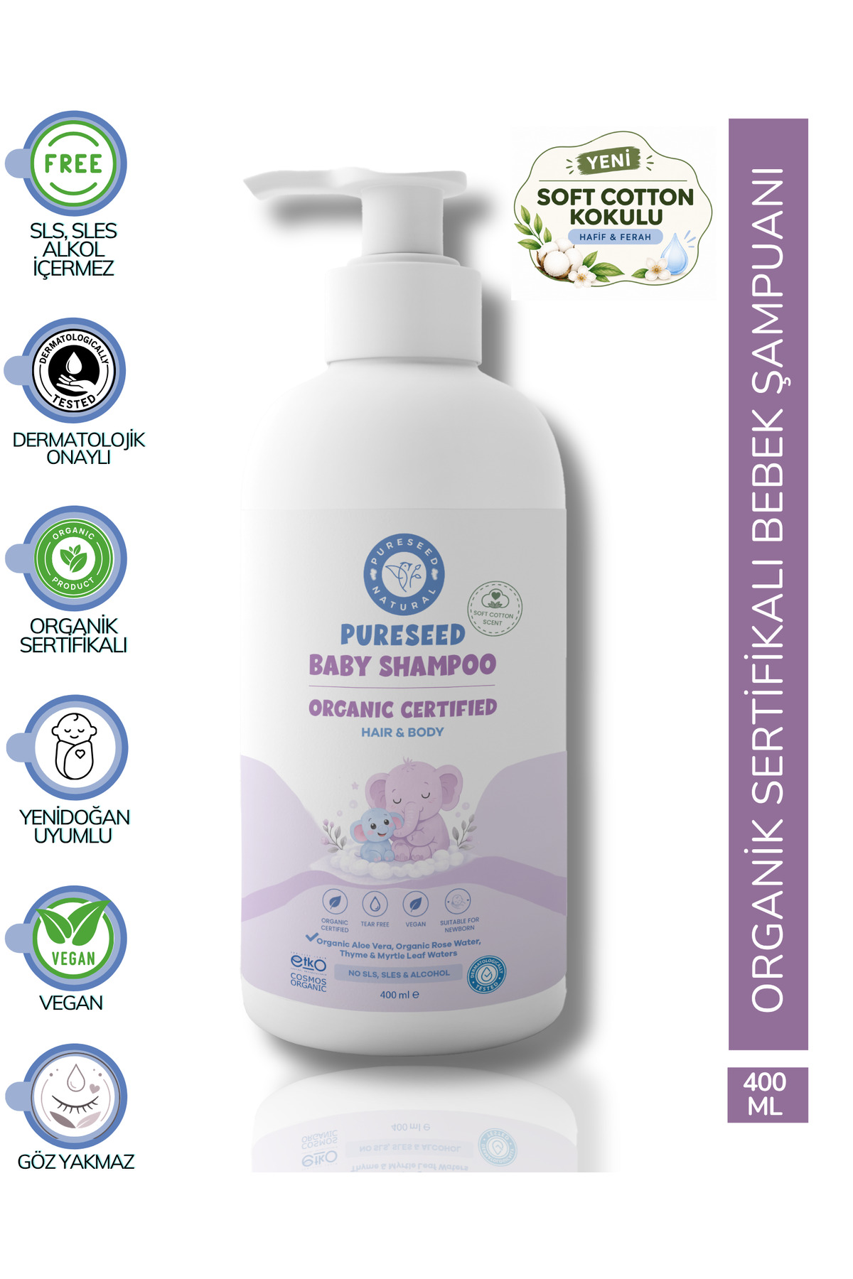 PURESEED NATURAL Organik Sertifikalı Bebek Şampuanı - Parfümlü - 400 ML
