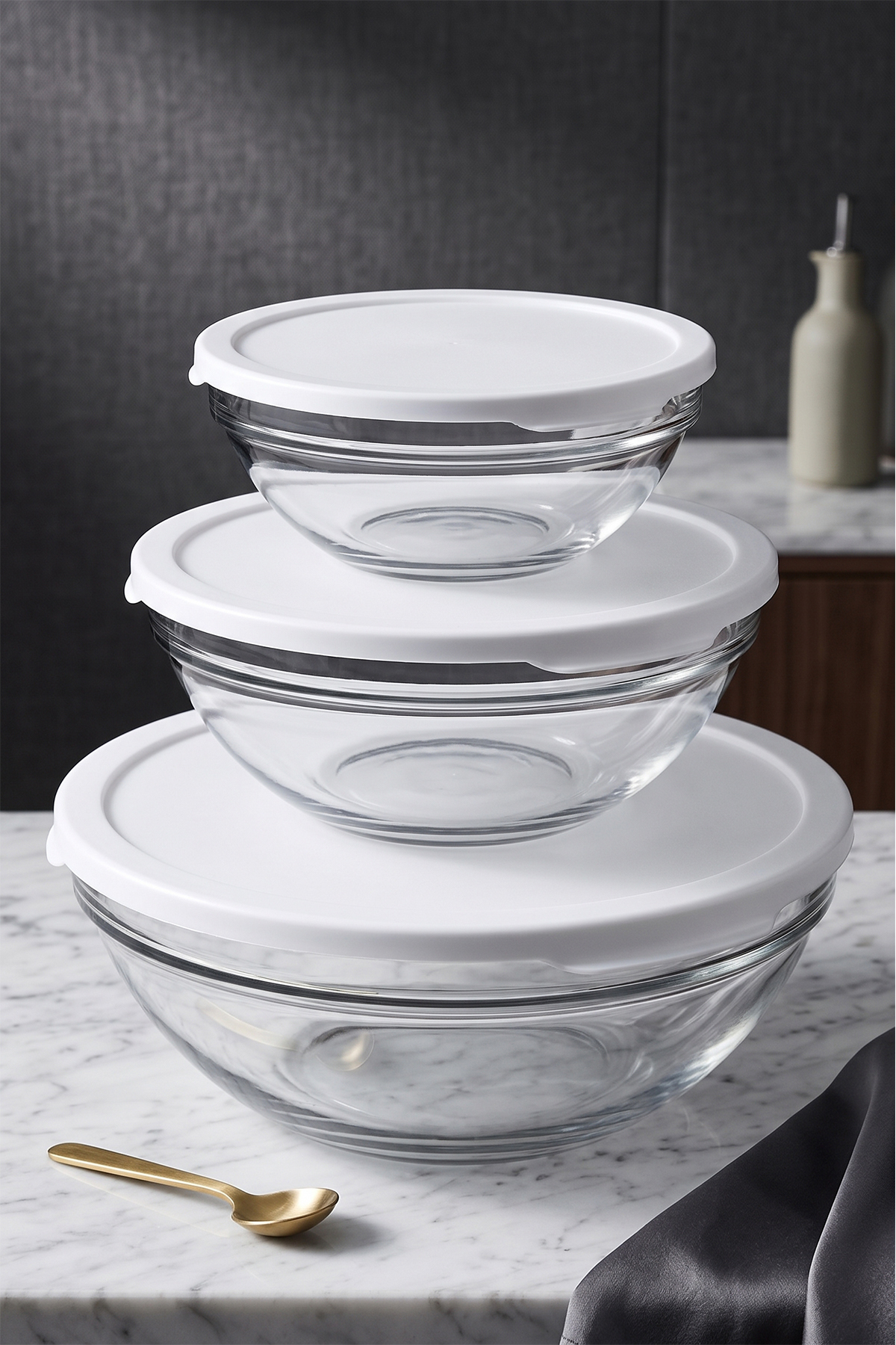 Chefs Kapaklı Cam Kase Saklama Kabı Seti Büyük