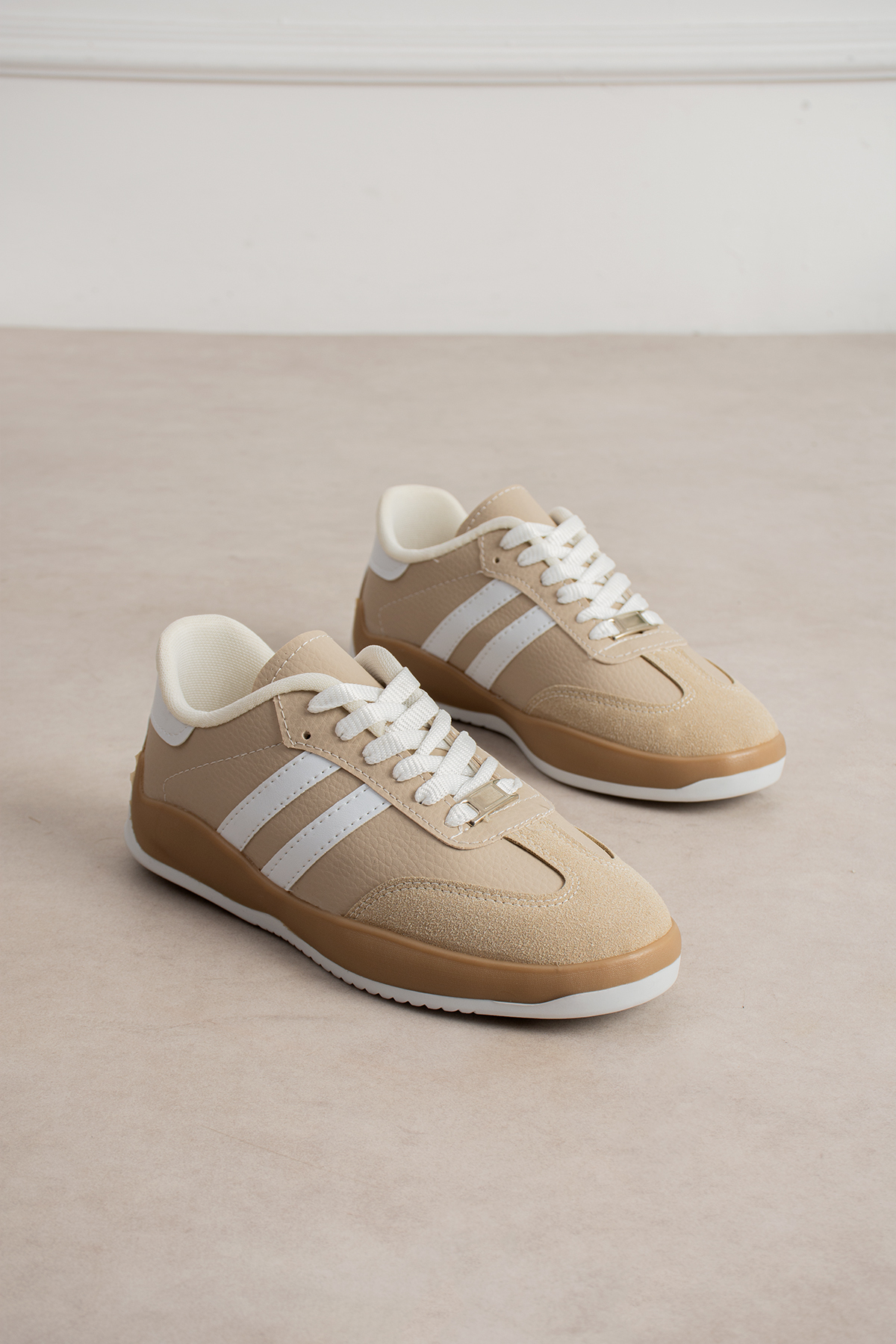 JUHR İki Renkli Retro BEJ Günlük Sneaker Spor Ayakkabı Rahat Kauçuk Taban Unisex