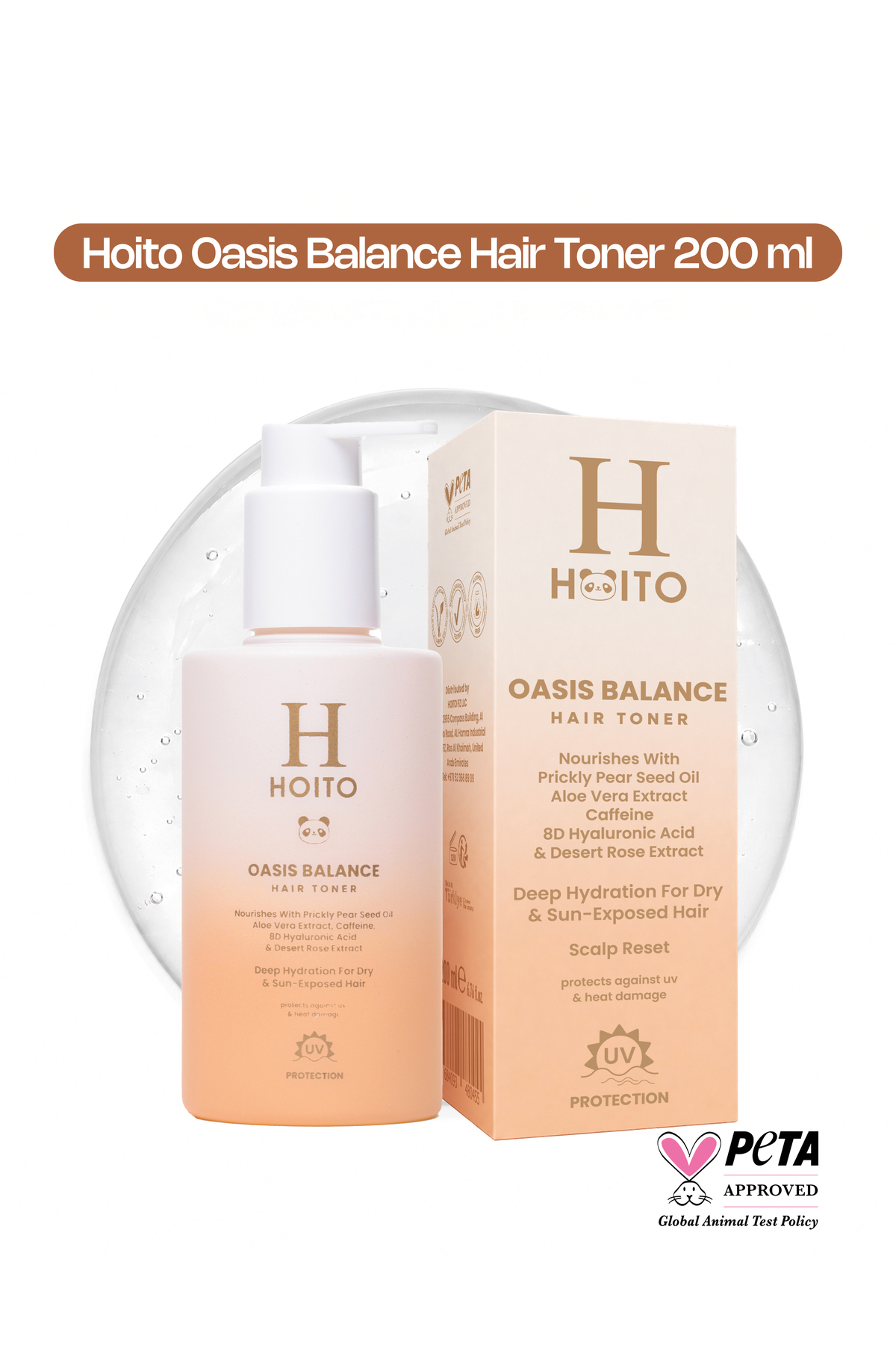 Hoito تونر موی Oasis Balance - تونر مرطوب کننده مو با اسید هیالورونیک 8D، کافئین و آلوئه ورا 200 میلی لیتر - OBHT