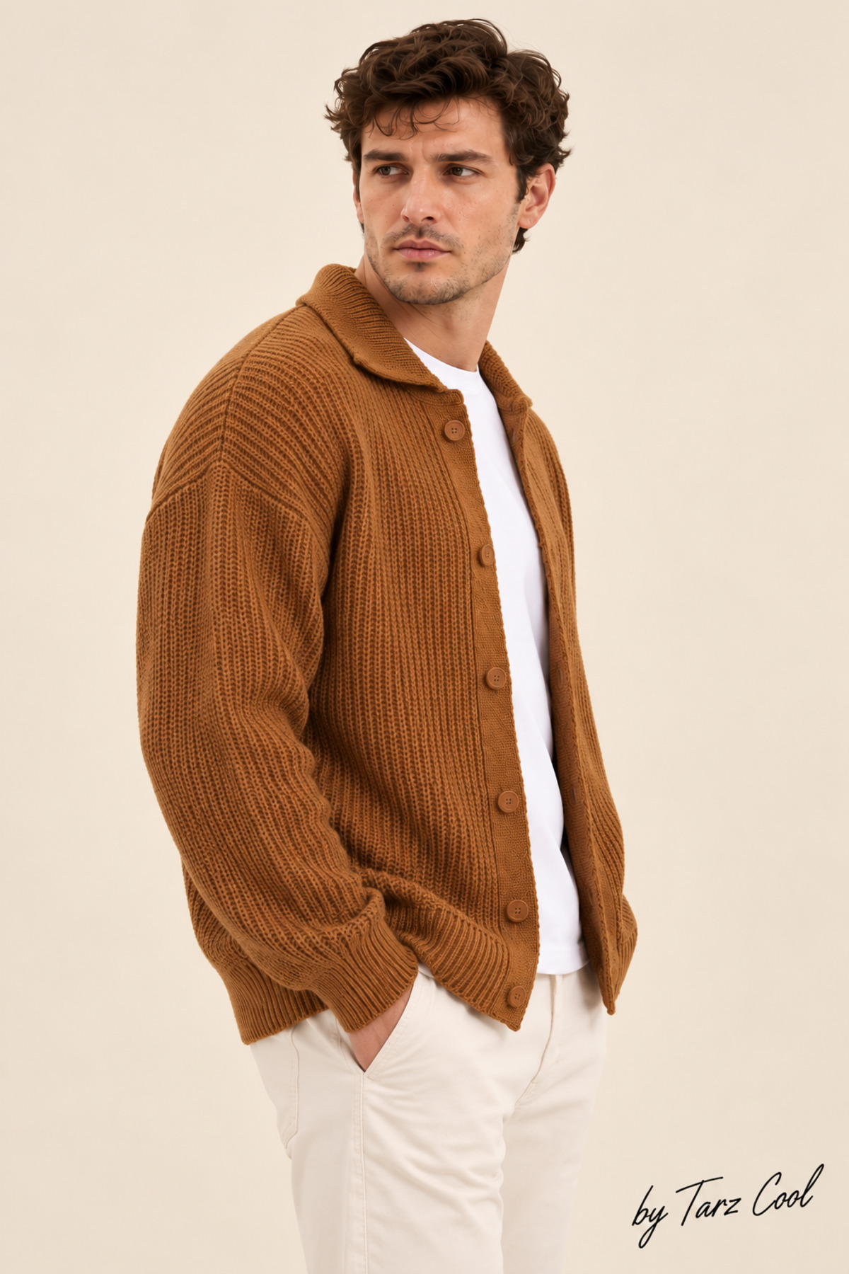 Erkek Hardal Düğme Detaylı Regular Fit Hırka — نارنجی HRK19188 — تصویر 2 از 3