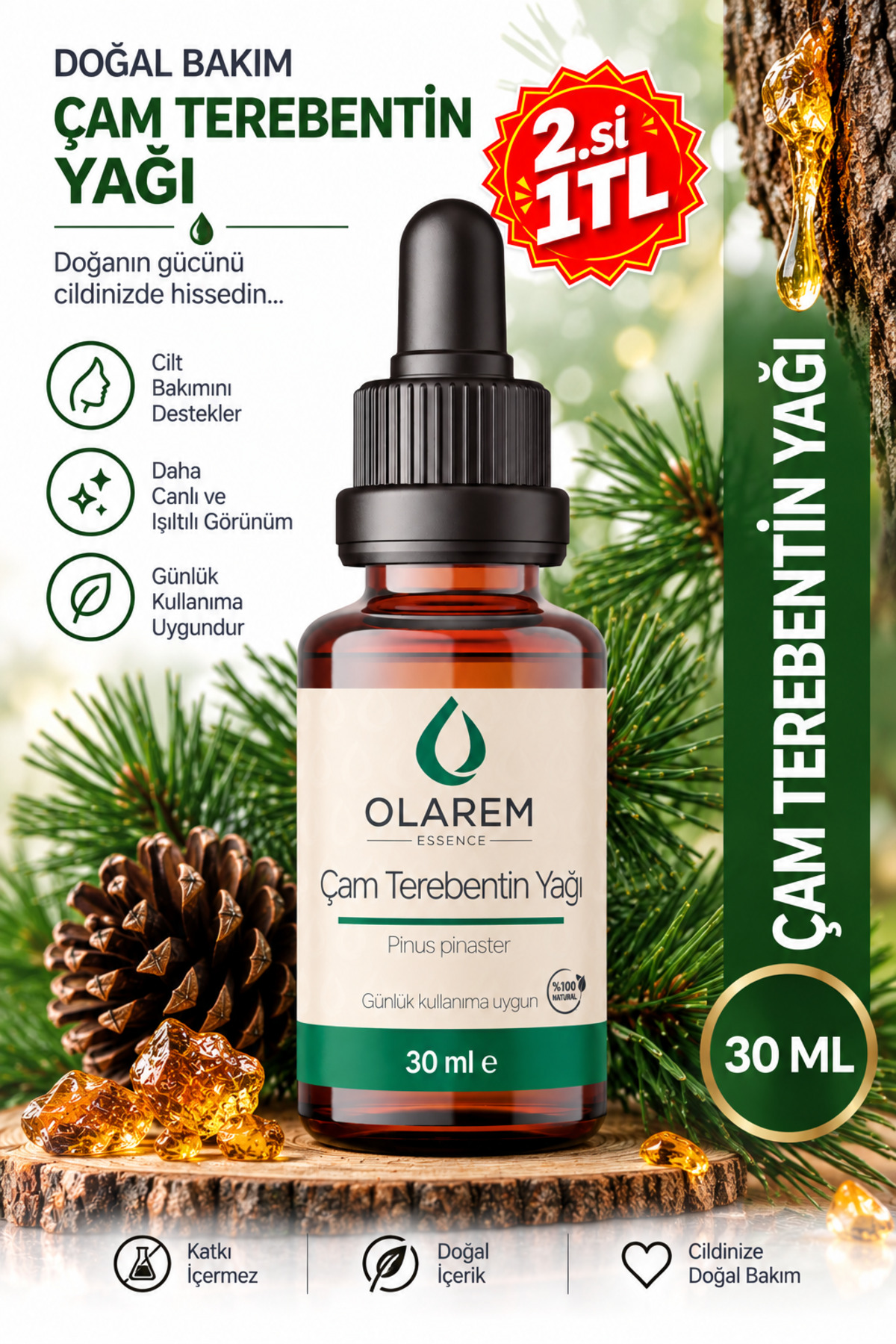 Çam Terebentin Yağı (Pinus pinaster) Uçucu Yağ 30 ml Damlalıklı Cam Şişe — OLR-CAMTRB-30ML