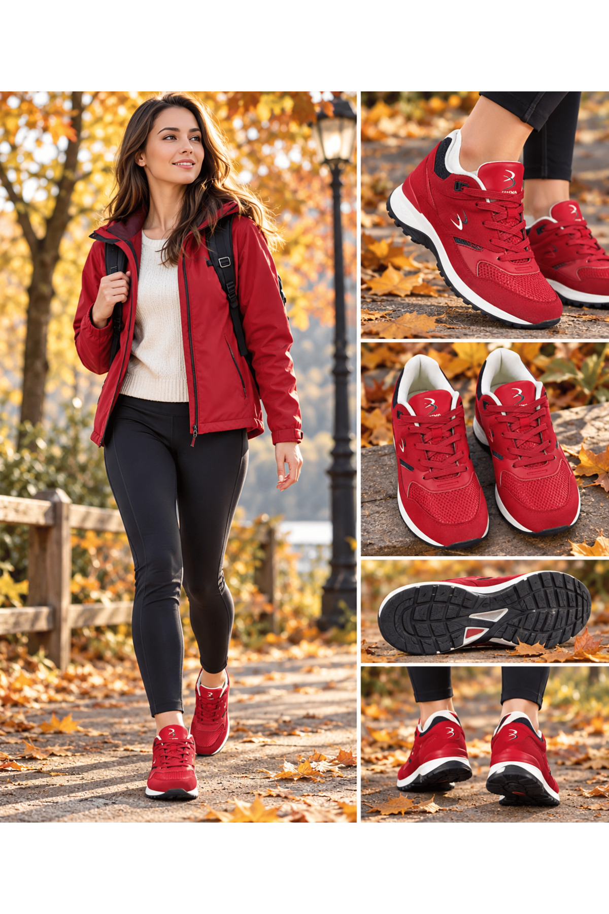 Unisex Kırmızı Anatomik Topuk Takviyeli Spor Ayakkabı — قرمز 70594 — تصویر 3 از 6