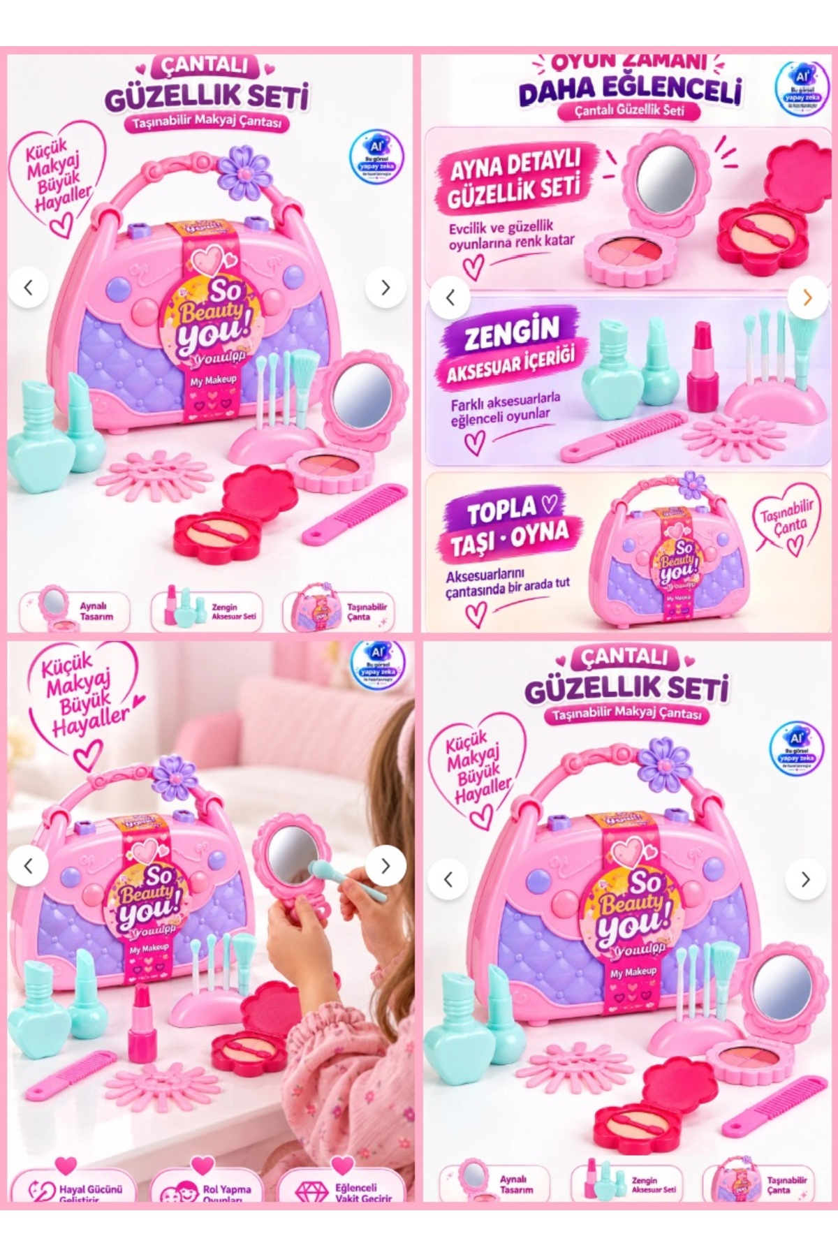 OYUNCAKSAHİLİ Çantalı Makyaj Güzellik Çantası 26+1 Pieces Oyuncak