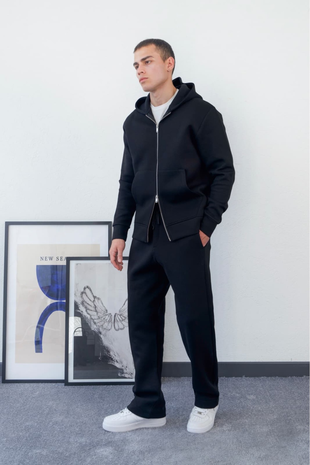 Erkek Kapüşonlu Fermuarlı Cepli Scuba Kumaş Regular Kesim Siyah Hırka — مشکی 27K-2874 — تصویر 3 از 5