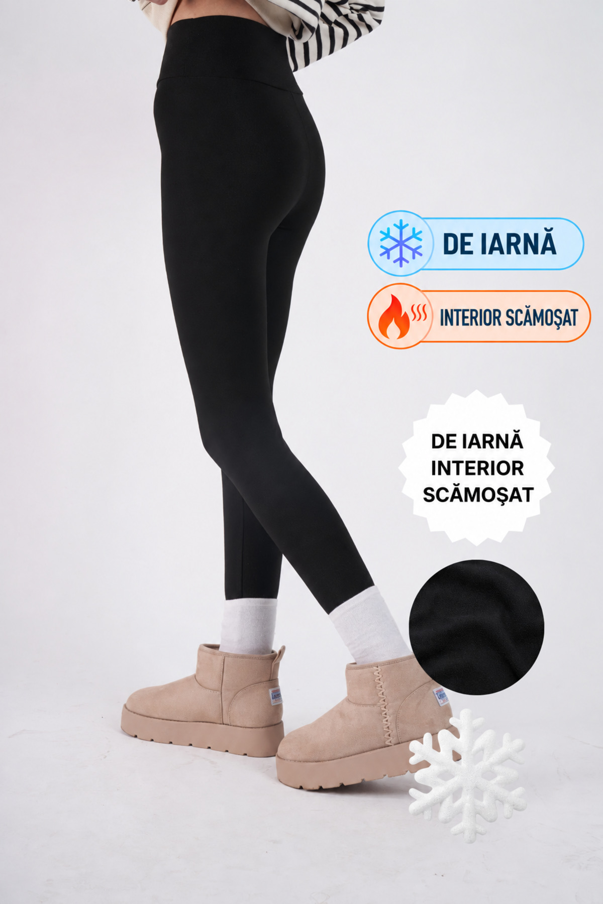 BiavSi Colanți de iarnă groși, cu talie înaltă, cu interior din polar , ridic...