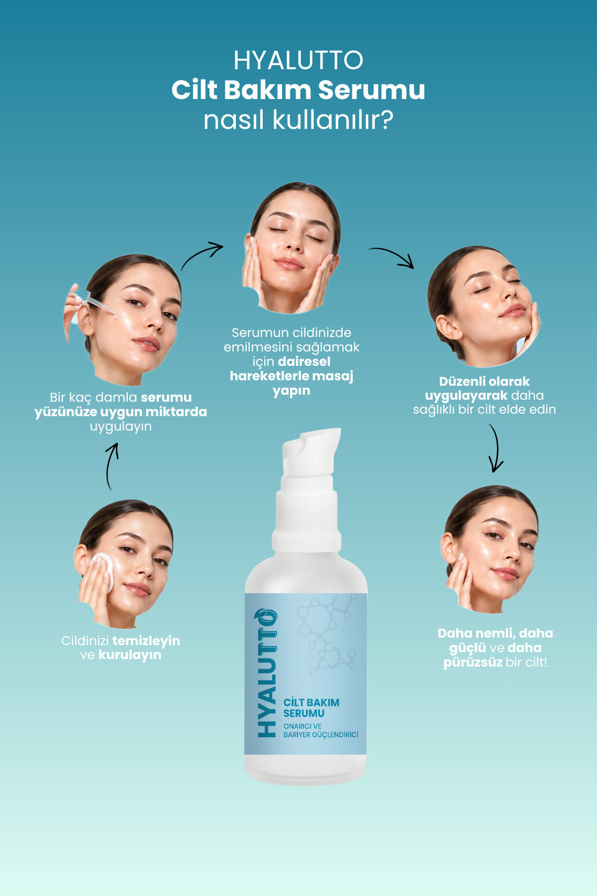 Yüz Serumu Onarıcı Bariyer Destekleyici 30 ml Hyaluronik Asit Hyalutto Cilt Bakımı — 8684576003195 — تصویر 7 از 8
