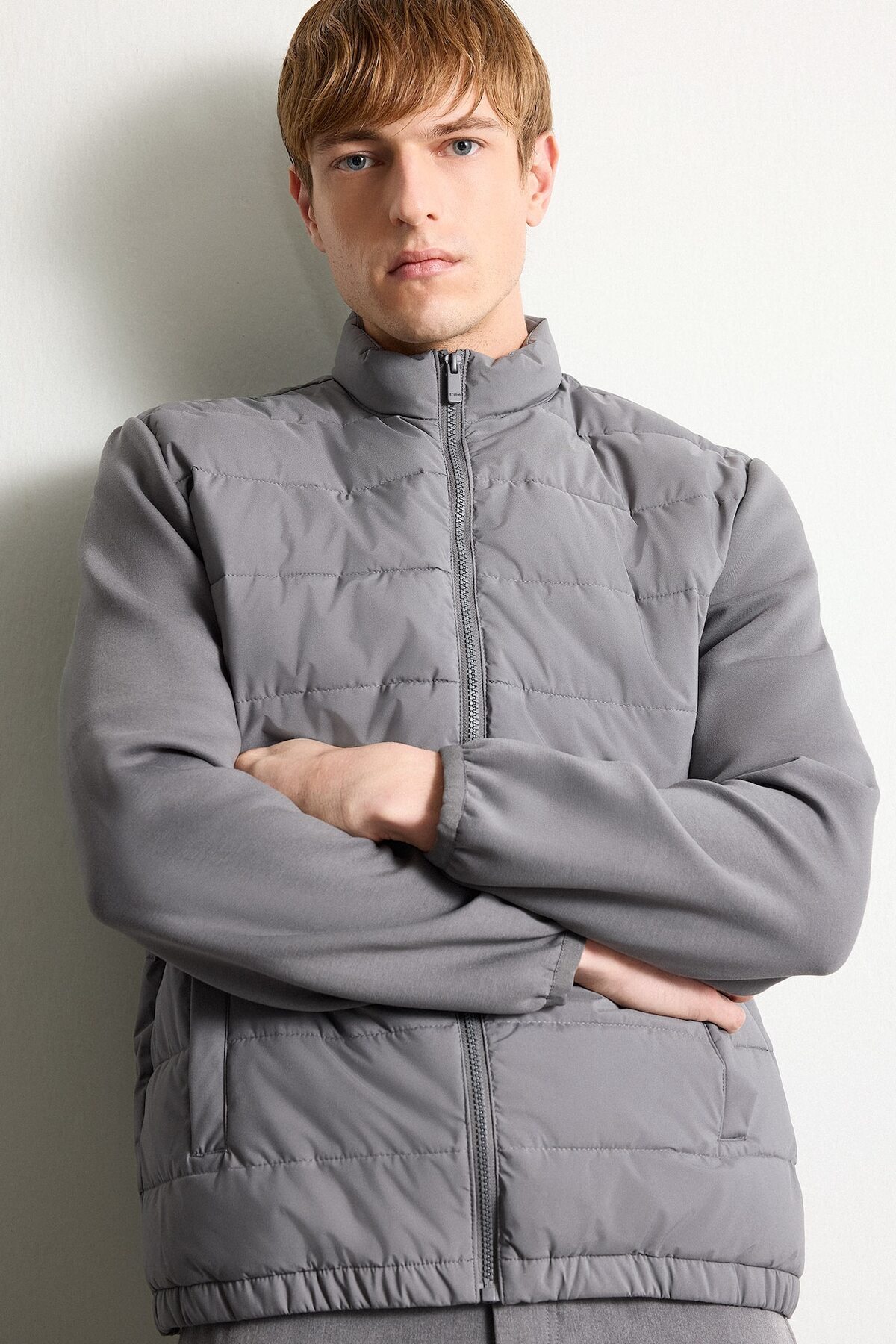 Sıcak Tutan Su Geçirmez Slim Fit Dik Yaka Esnek Mont D7532AX26SP — خاکستری — تصویر 4 از 5