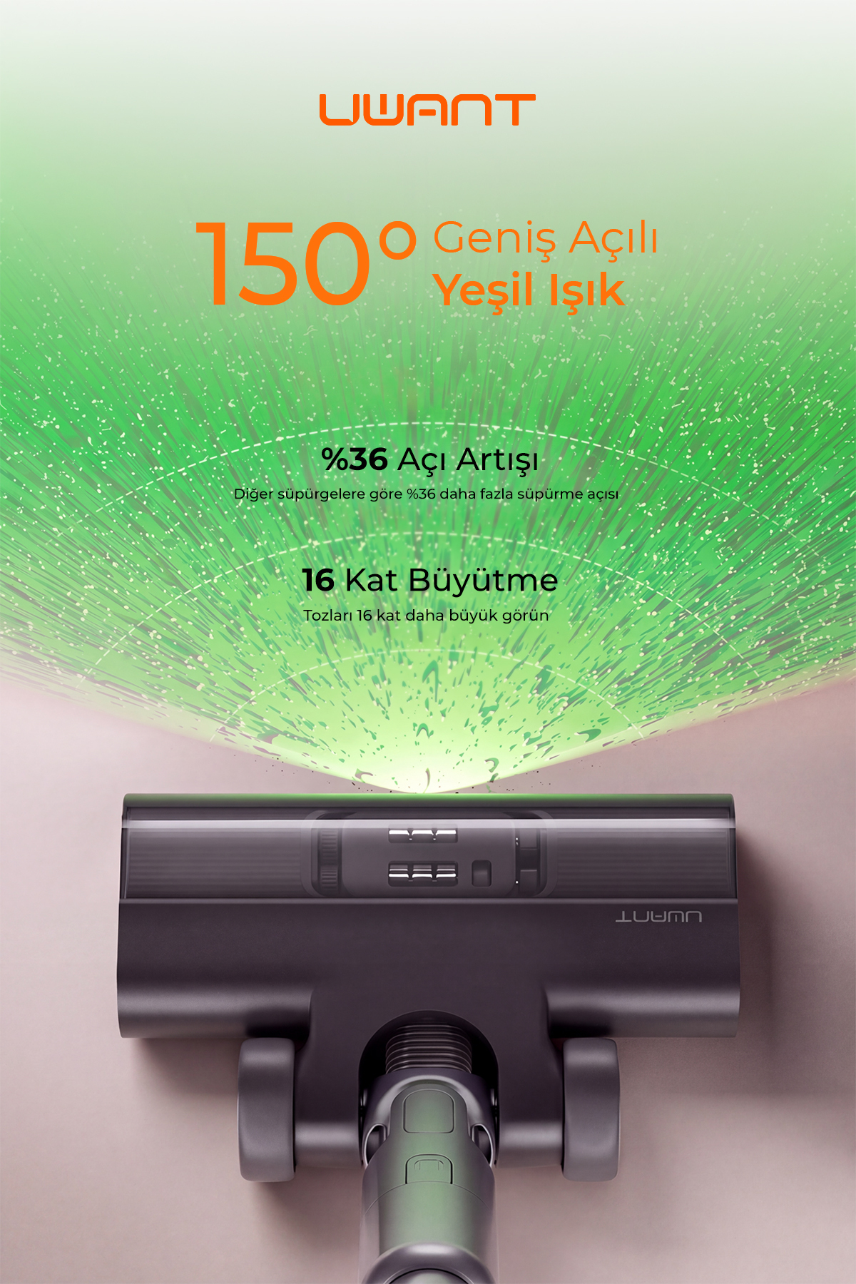 UWANT V800 40.000Pa Kasırga Emiş Gücü Kendisini Temizleyebilen Şarjlı, Standlı Dikey Süpürge