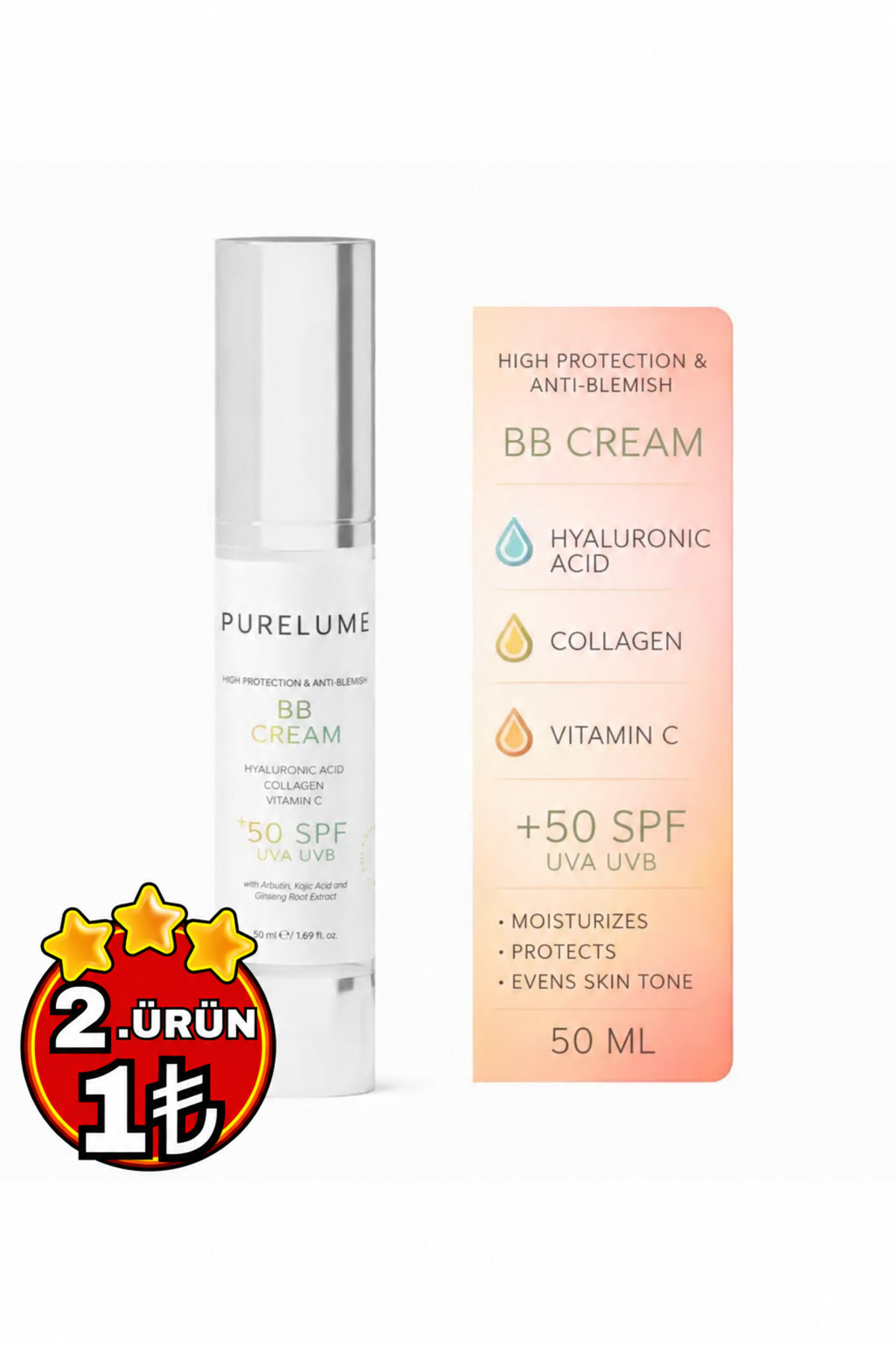 Pure Lume Purelume BB Krem Cilt Tonu Eşitleyici 50+ Spf Güneş Koruyucu 50 ml