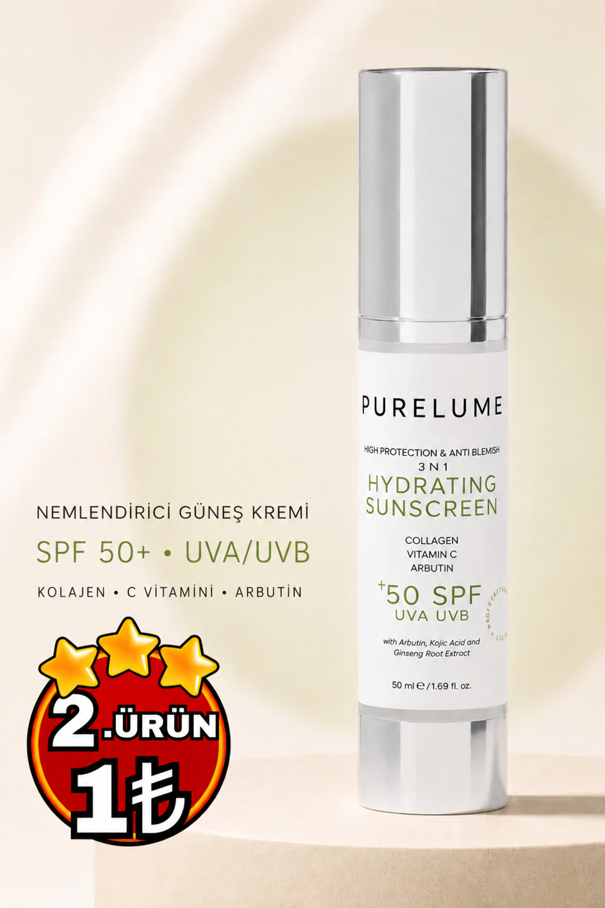 Pure Lume Purelume Hydrating Sunscreen 50+ Spf Güneş Koruyucu Leke Karşıtı Bakım Kremi — TYC9V9N0ON171295546785268