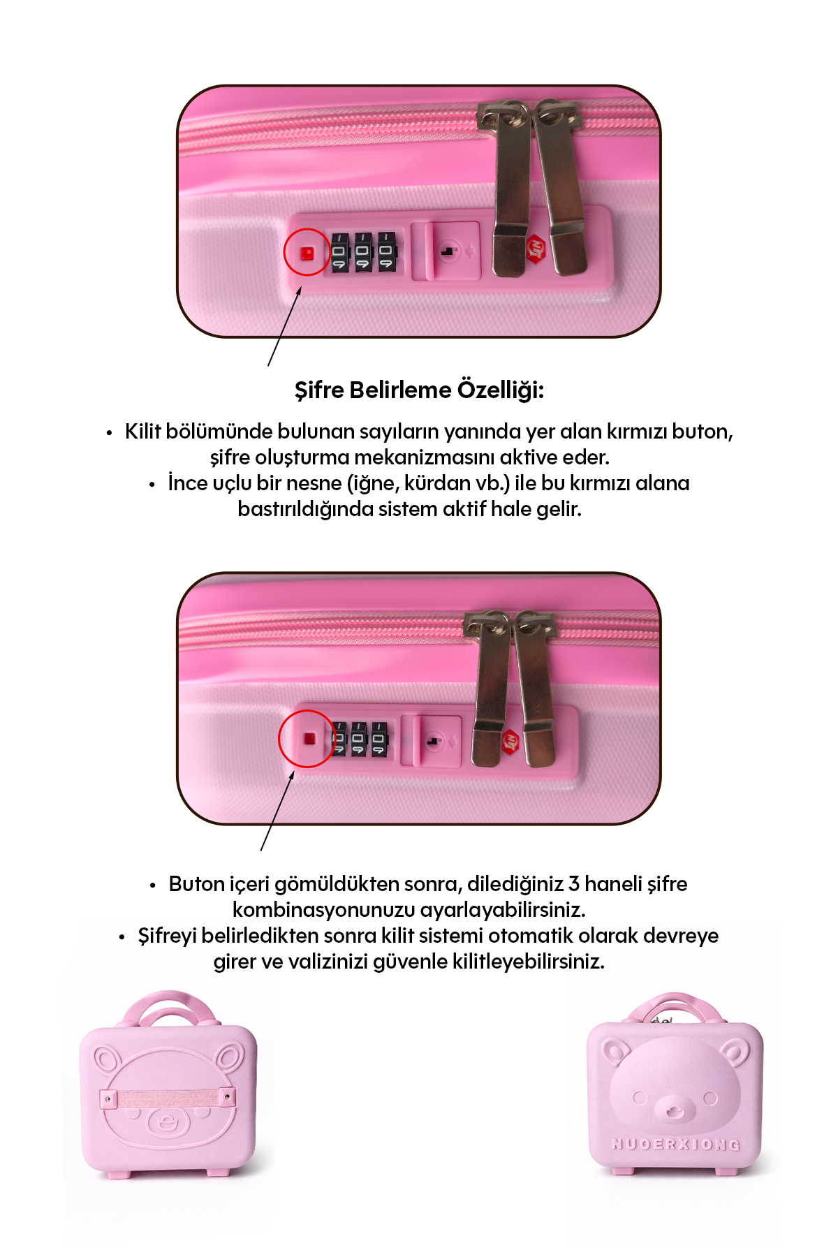 Kilitli Makyaj Çantası Valizi Pembe, Su Geçirmez Darbeye Dayanıklı Kozmetik Organizer 30 x 23 x 16 cm — صورتی MM1030921 — تصویر 5 از 8