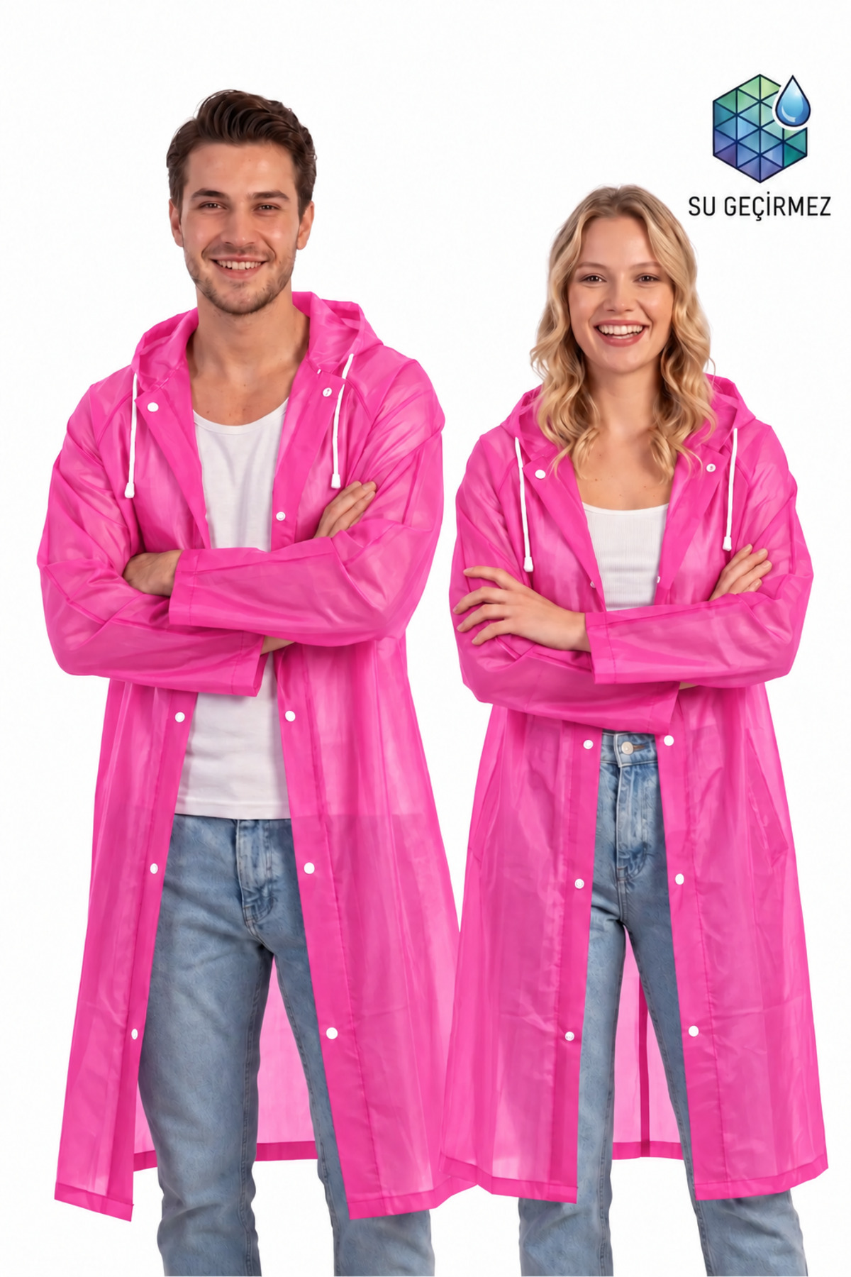 Unisex Pembe Su Rüzgar Geçirmez Yağmurluk Kapşonlu — صورتی yağmurluk — تصویر 2 از 8