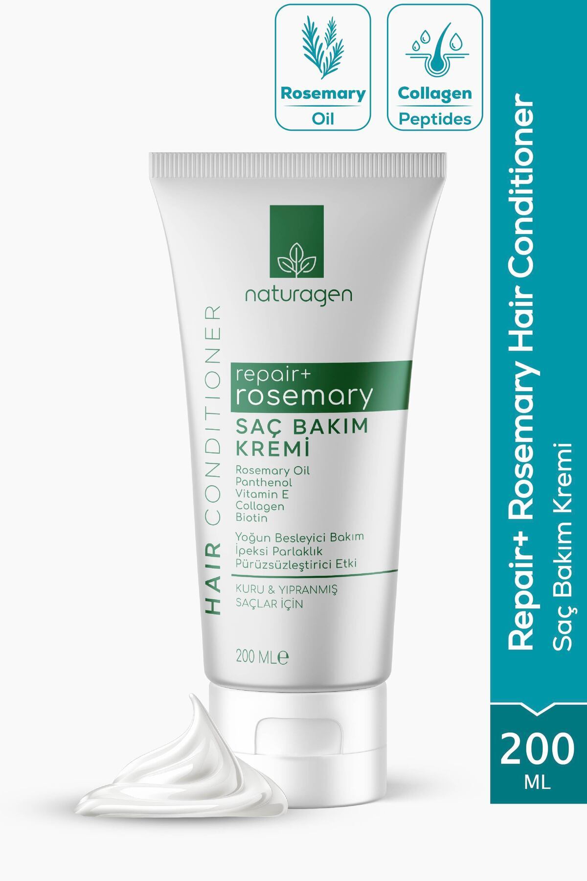 Naturagen Repair+ Rosemary Saç Bakım Kremi 200 ml | Hasar Onarımı | Biberiye Özlü | Kuru ve Yıpranmış Saçlar — KZMNTG0050