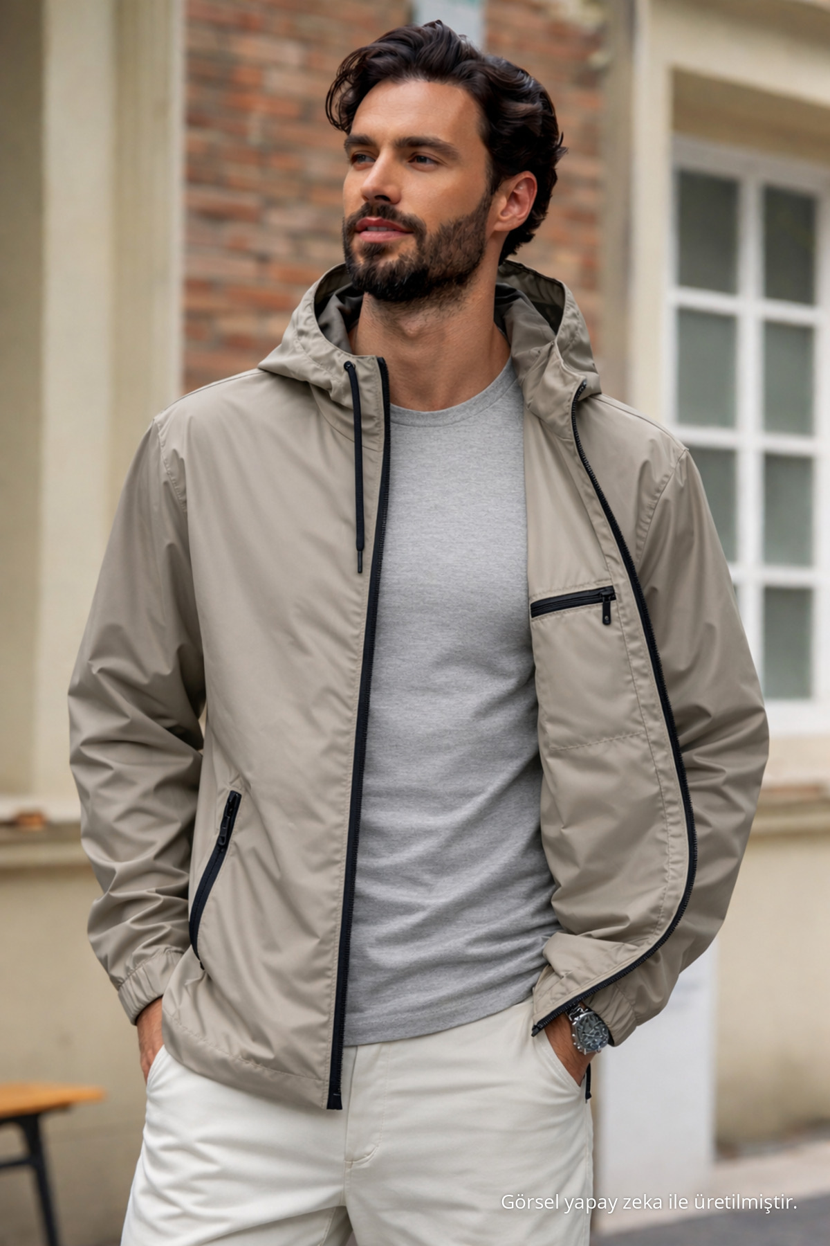 Erkek Trend Kahve Fermuarlı Yağmurluk — قهوه‌ای Ayna-5-61991DMJG — تصویر 2 از 7