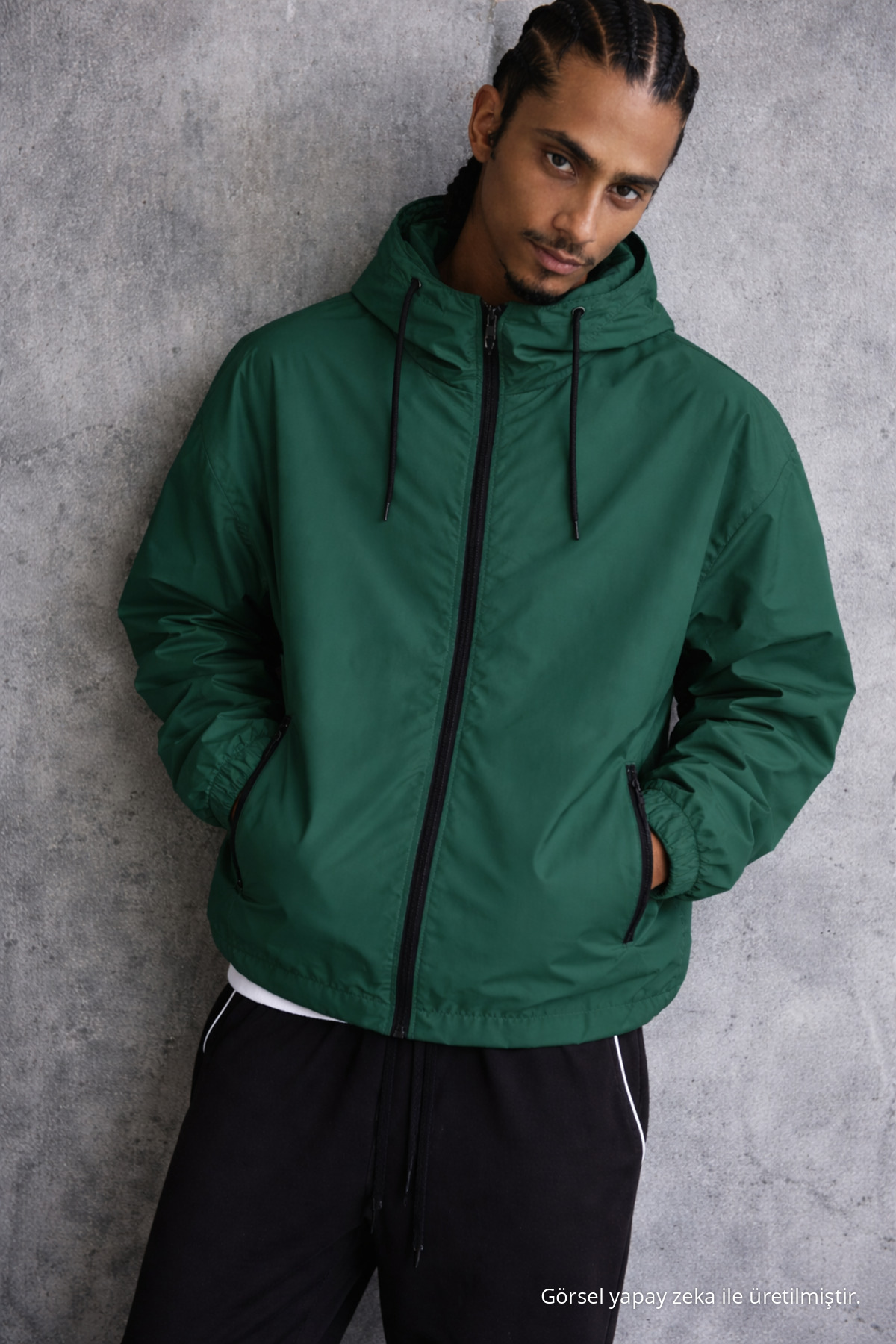 Erkek Comfort Fit Astarlı Salaş Yeşil Yağmurluk & Rüzgarlık — سبز 61991DMJG — تصویر 4 از 6