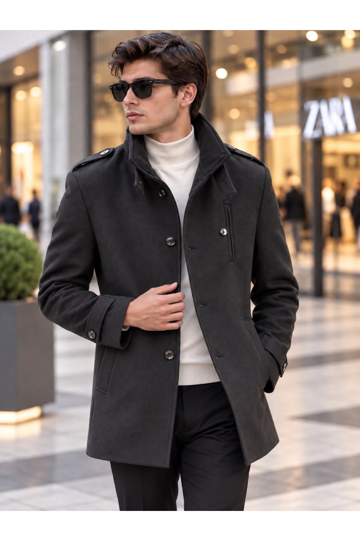 Erkek Kaşe Kumaş Kaban — مشکی Y2235 — تصویر 4 از 4