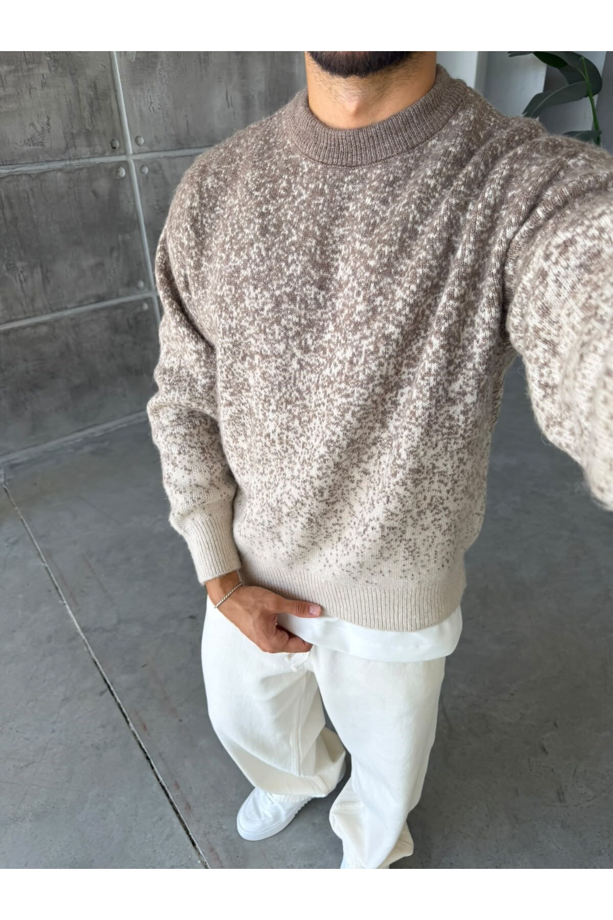 ژاکت بافتنی یقه طرح گرادیانت قهوه ای — رنگارنگ 016 — تصویر 5 از 8