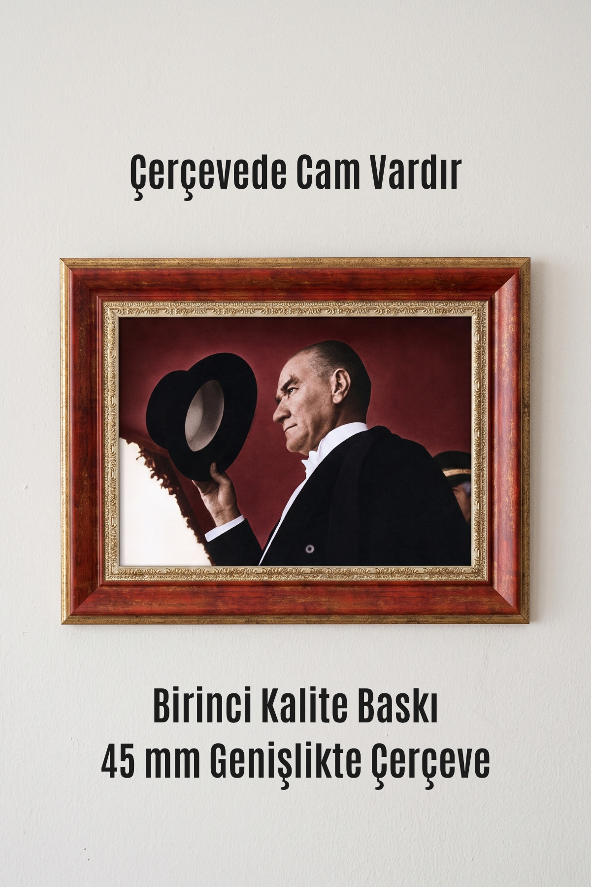 Atatürk Tablosu, Çerçeveli, Camlı, Ayaklı, Kaliteli Baskı Dekoratif Duvar ve Masaüstü Tablosu görseli 2