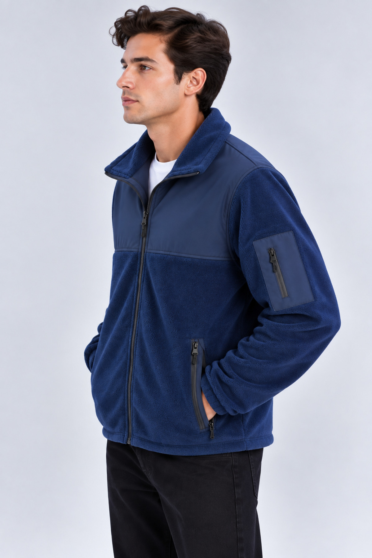 Erkek Softshell Polar Ceket Su Geçirmez Tam Fermuarlı Rahat Günlük Kullanım — سرمه‌ای PR26-SFP-Q8V3N — تصویر 2 از 4