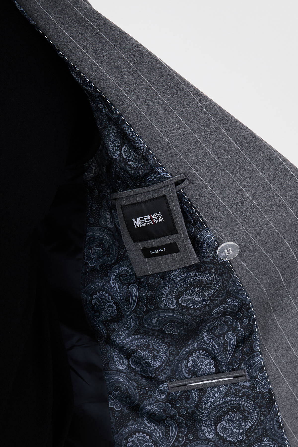 Çizgili Slim Fit Geniş Yaka Kruvaze İtalyan Stil Duble Paça Pantolon Erkek Takım Elbise Gri - 45486.26K — رنگارنگ — تصویر 6 از 6