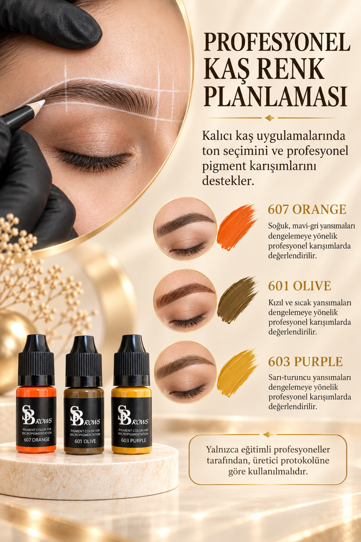SBrows 3’lü Profesyonel Kalıcı Kaş Pigment Seti 601 Olive 603 Purple 607 Orange 3x10 ml — 3LUKASBOYA325 — تصویر 2 از 3