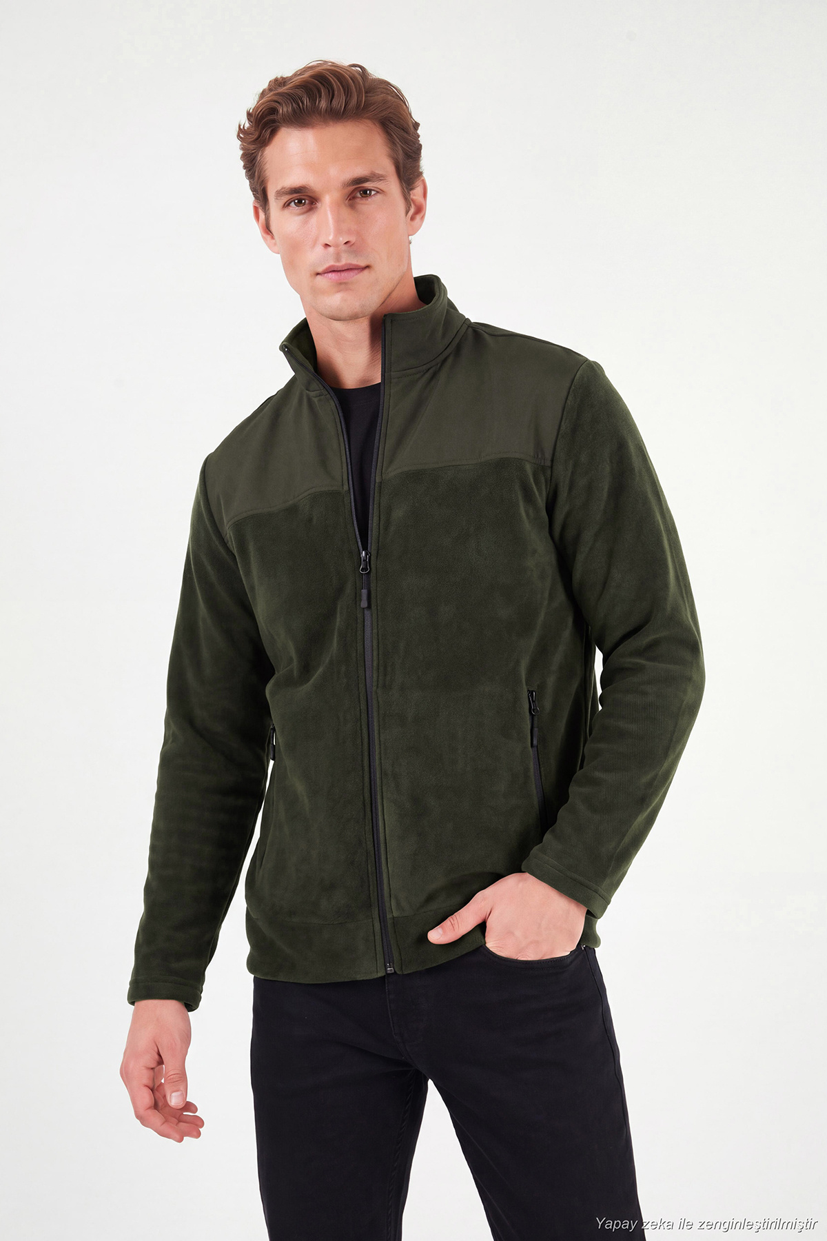 Regular Fit Garnili Dik Yaka Sıcak Tutan Polar Mont Erkek POLAR MONT 59060443 — خاکی — تصویر 5 از 7