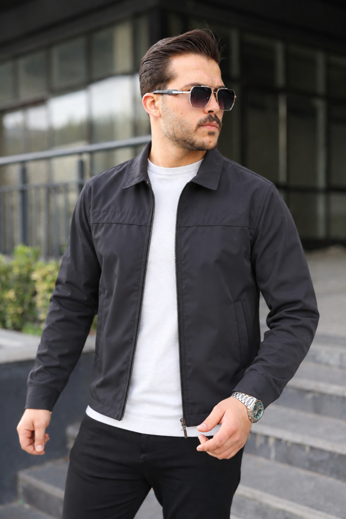 کاپشن و بارانی مردانه مشکی با جیب و جزئیات دوخت — مشکی E0210-19 — تصویر 3 از 6