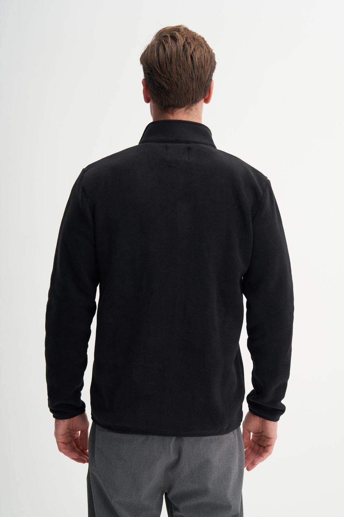 53690 Erkek Polar Dik Yaka Sweat Hırka — مشکی CAZ53690 — تصویر 3 از 3