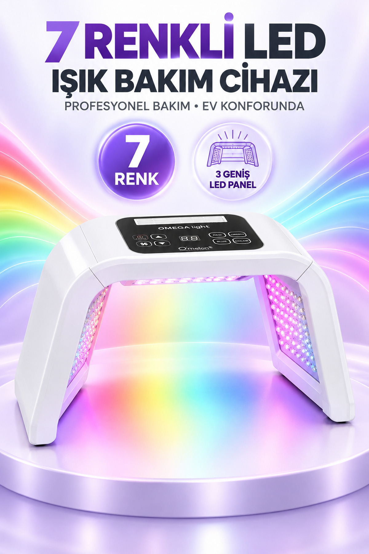 Omega Light Profesyonel LED Işık Terapi Cihazı, Yüz ve Cilt Bakım Maskesi, Kırmızı Mavi Işık, Akne Leke Kırışıklık Bakımı, Fototerapi, Koruyucu Gözlük ve Adaptör Dahil — سفید DF-LM03 — تصویر 4 از 8