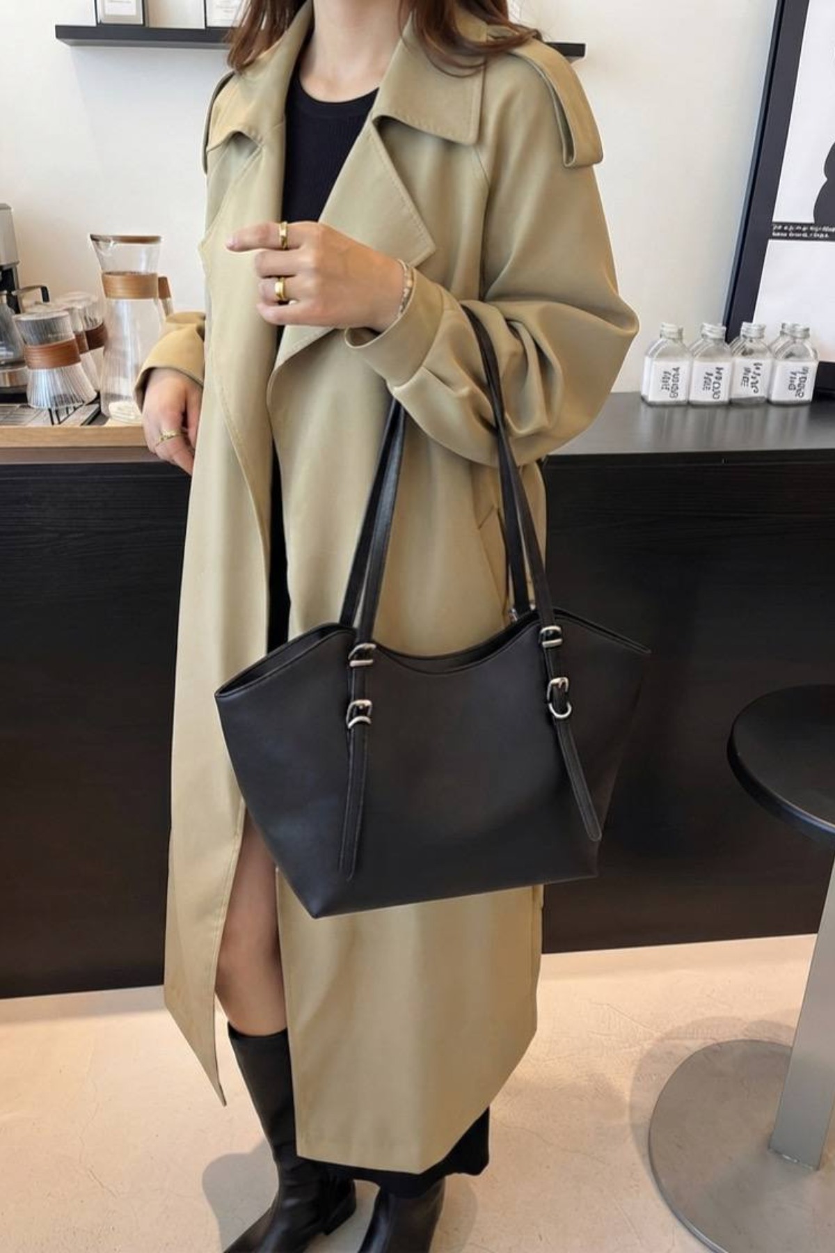 Livia Kadın Çift Askılı Tokalı Fermuarlı Büyük Boy Omuz Çantası Günlük Şık Tote Shopper Çanta