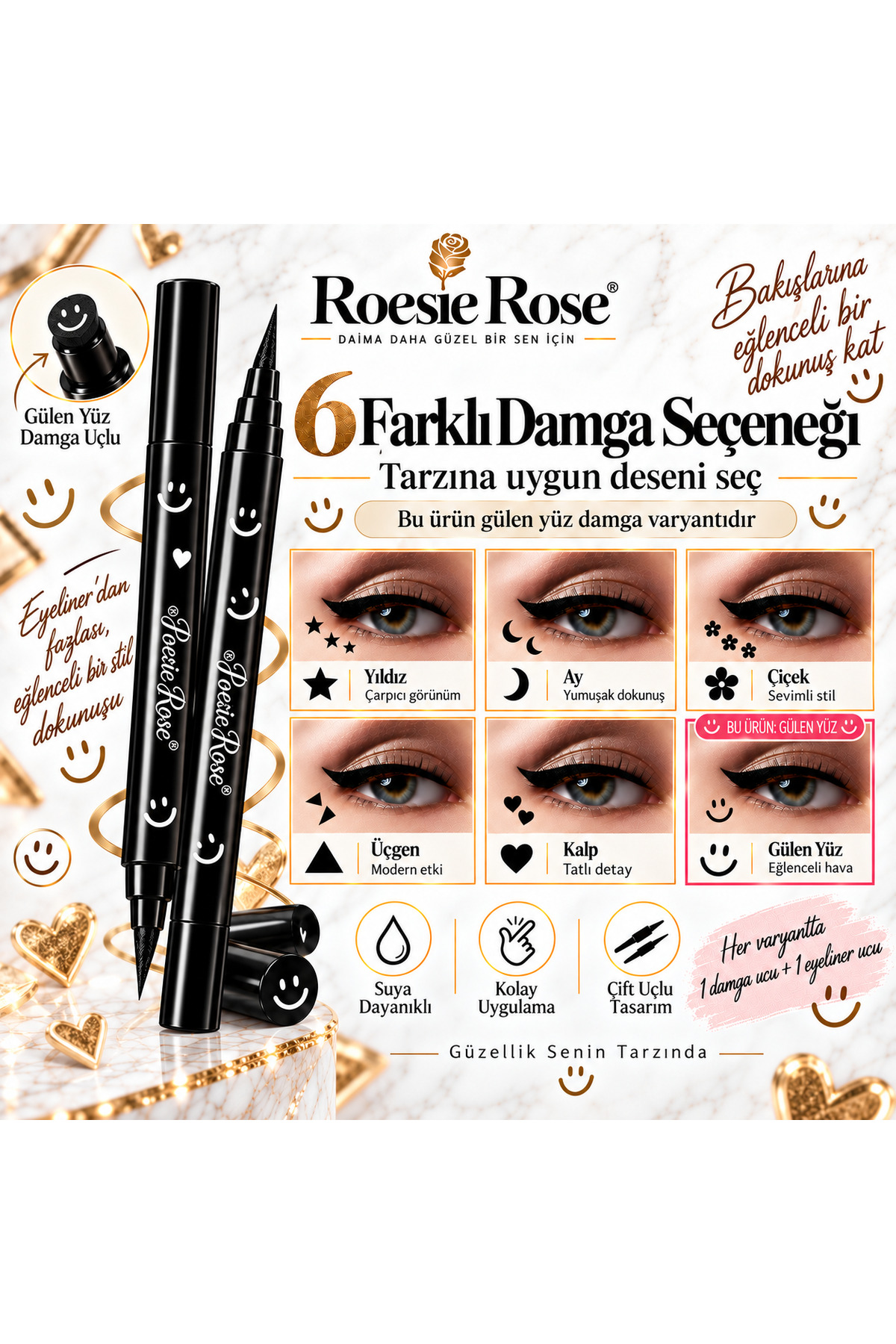 Çift Uçlu Gülen Yüz Damgalı Eyeliner Siyah İnce Uçlu Stamp Makyaj Kalemi — مشکی 365279 — تصویر 6 از 8