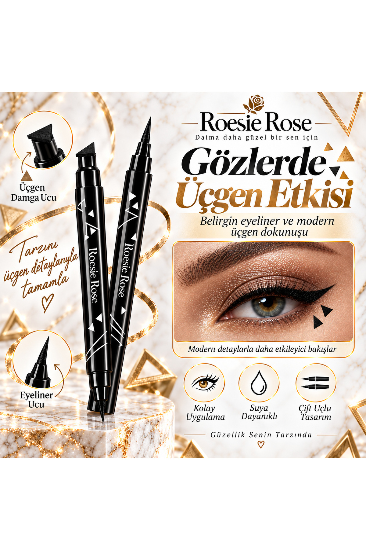 Çift Uçlu Üçgen Damgalı Eyeliner Siyah İnce Uçlu Stamp Makyaj Kalemi — مشکی 365279 — تصویر 2 از 8