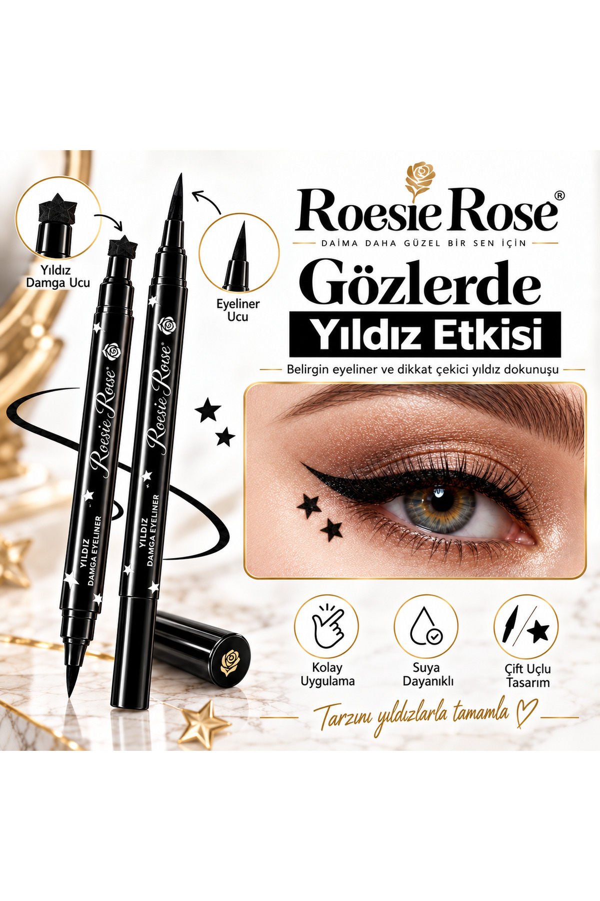 Çift Uçlu Yıldız Damgalı Eyeliner Siyah İnce Uçlu Stamp Makyaj Kalemi — مشکی 365279 — تصویر 2 از 8