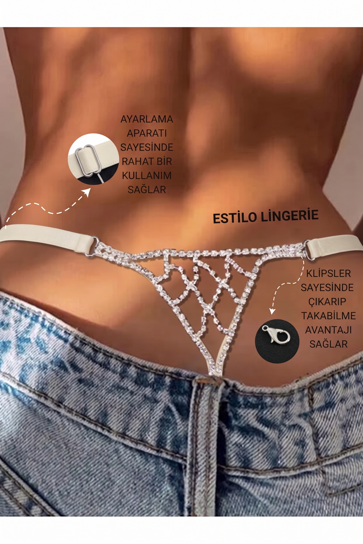 BELİ AYARLANABİLİR AKSESUARLI BRAZİLİAN KÜLOT BRAZİLİAN TANGA TAŞLI STRİNG