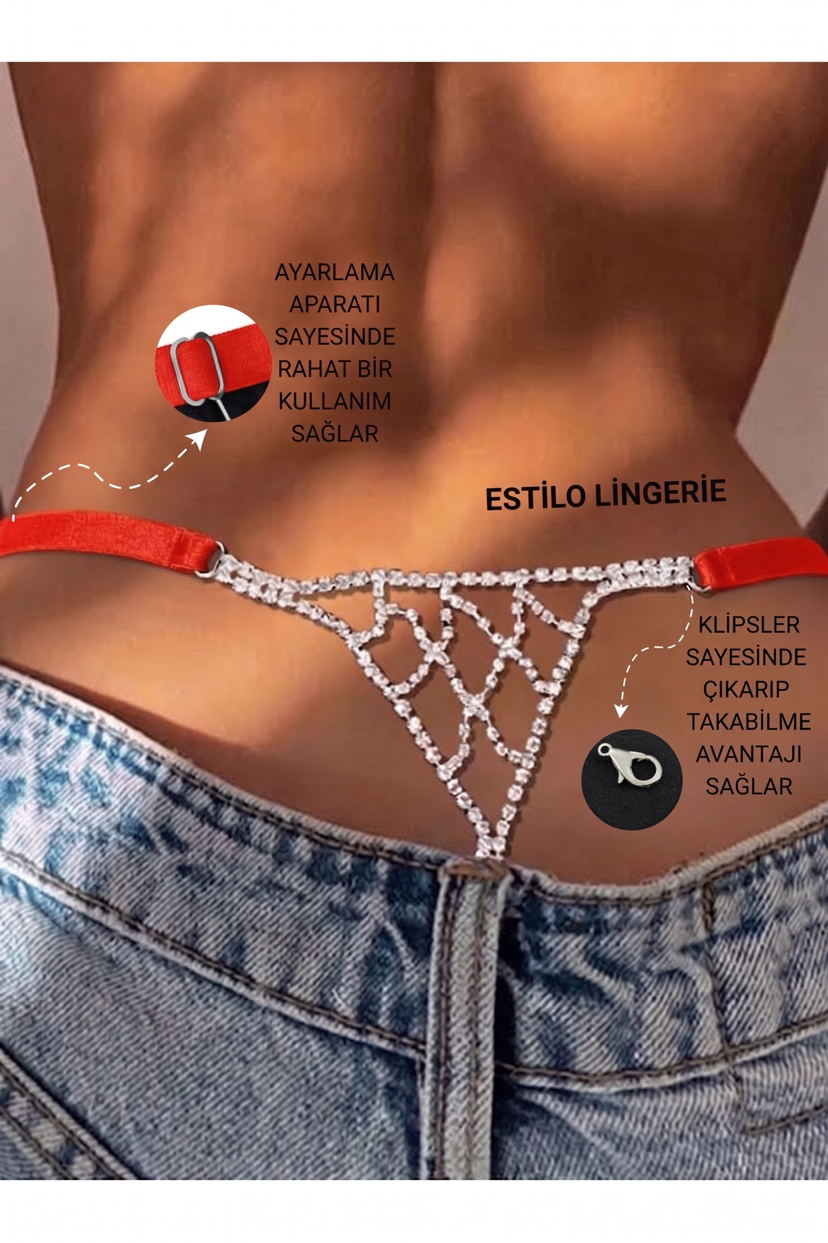 BELİ AYARLANABİLİR AKSESUARLI BRAZİLİAN KÜLOT BRAZİLİAN TANGA TAŞLI STRİNG