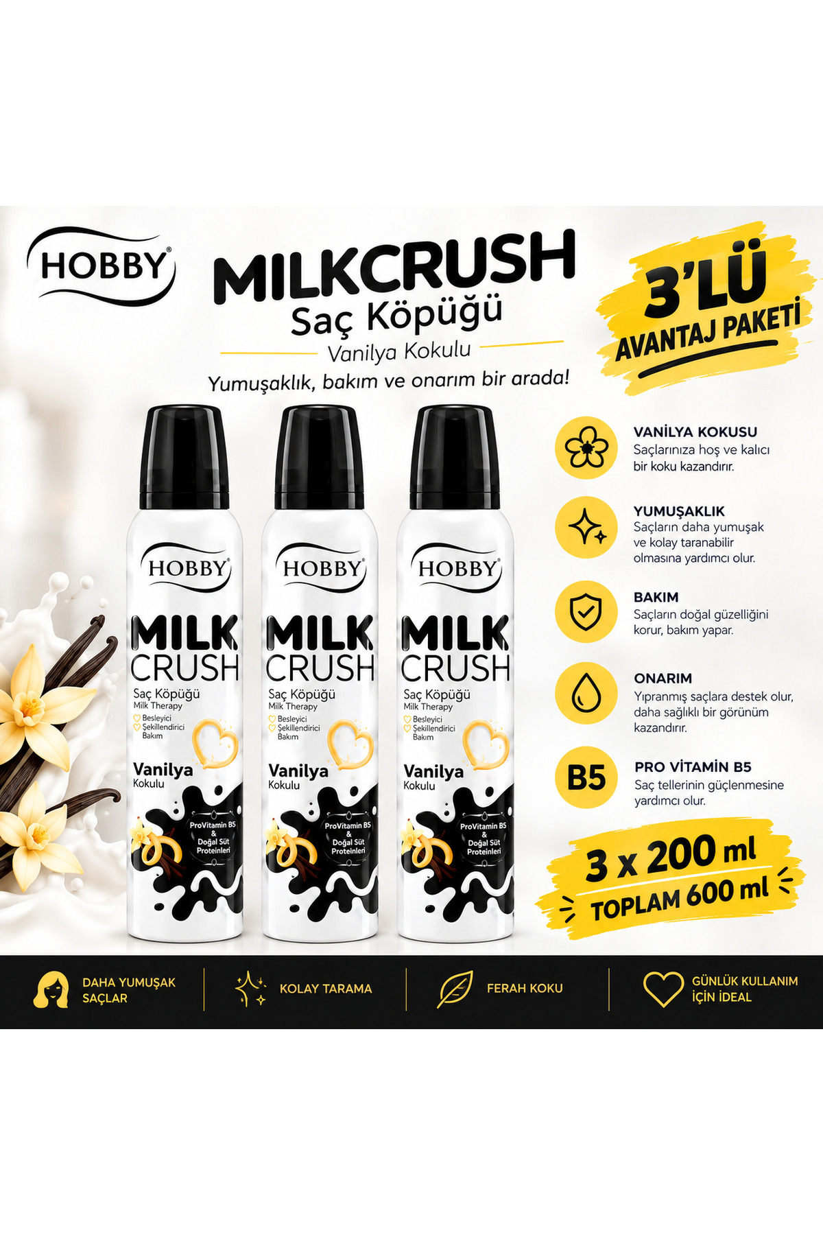 Hobby موس موی وانیلی میلک کراش - بسته 3 عددی - milkcrush3LÜ