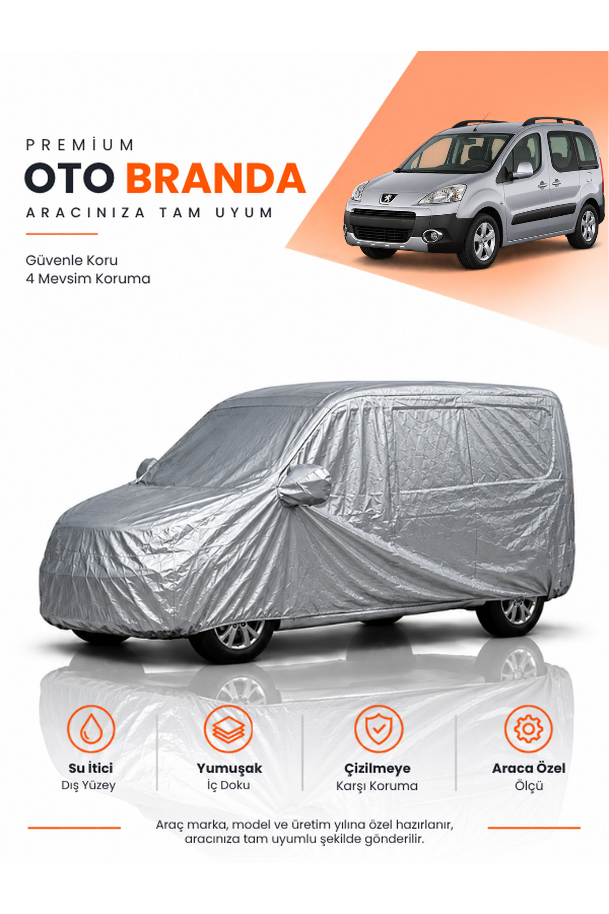 PEUGEOT PARTNER 2 B9 TEPEE CAMLI (2008-2015) KOMBİ Uyumlu Araba Brandası Oto Branda Araba Örtüsü