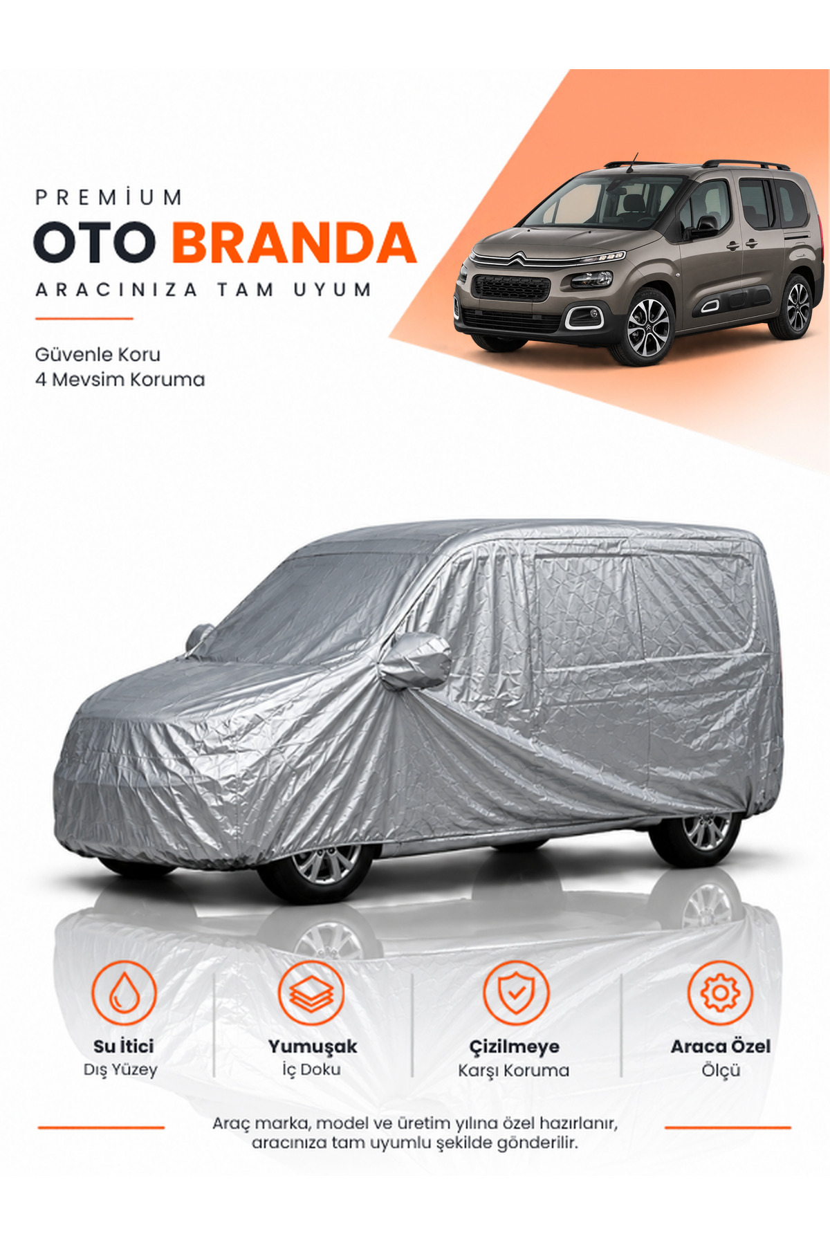 CİTROEN BERLİNGO 3 K9 (2018-2023) KOMBİ Uyumlu Araba Brandası Oto Branda Araba Örtüsü Araç Çadırı